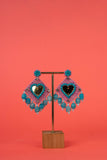 Blue mirror beaded tassel drop earrings