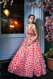 Floral digital print hand embroidered lehenga with blouse.