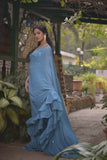 Blue Ruffle saree with Mirror Embroidered blouse