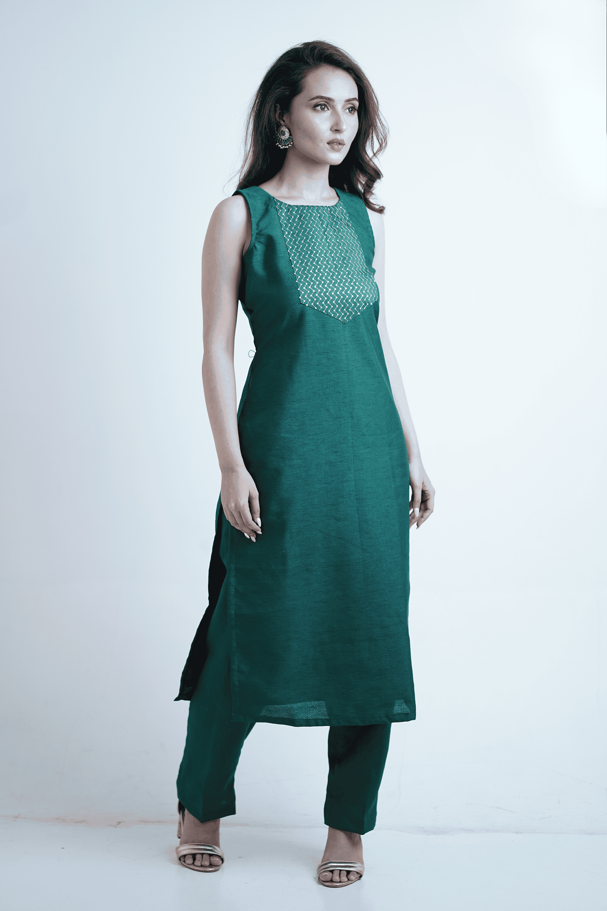 Bottle green kurta with pants