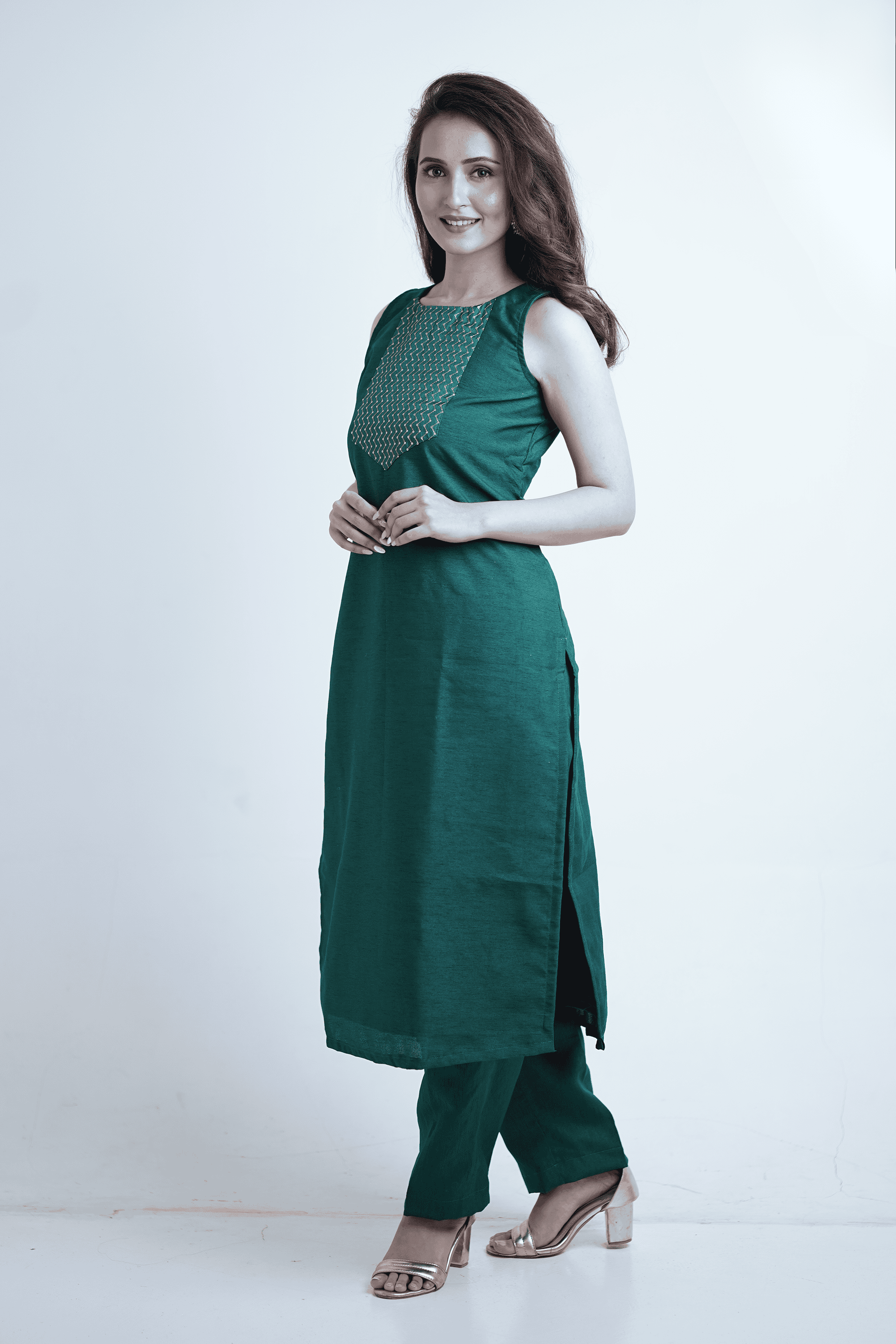 Bottle green kurta with pants