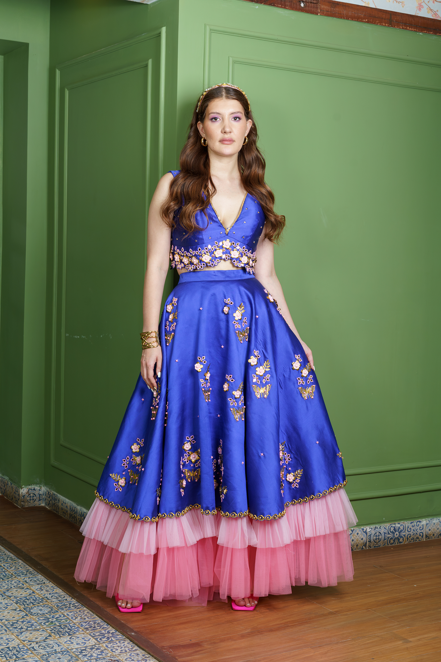 Royal Blue Silk Bridal Lehenga Set