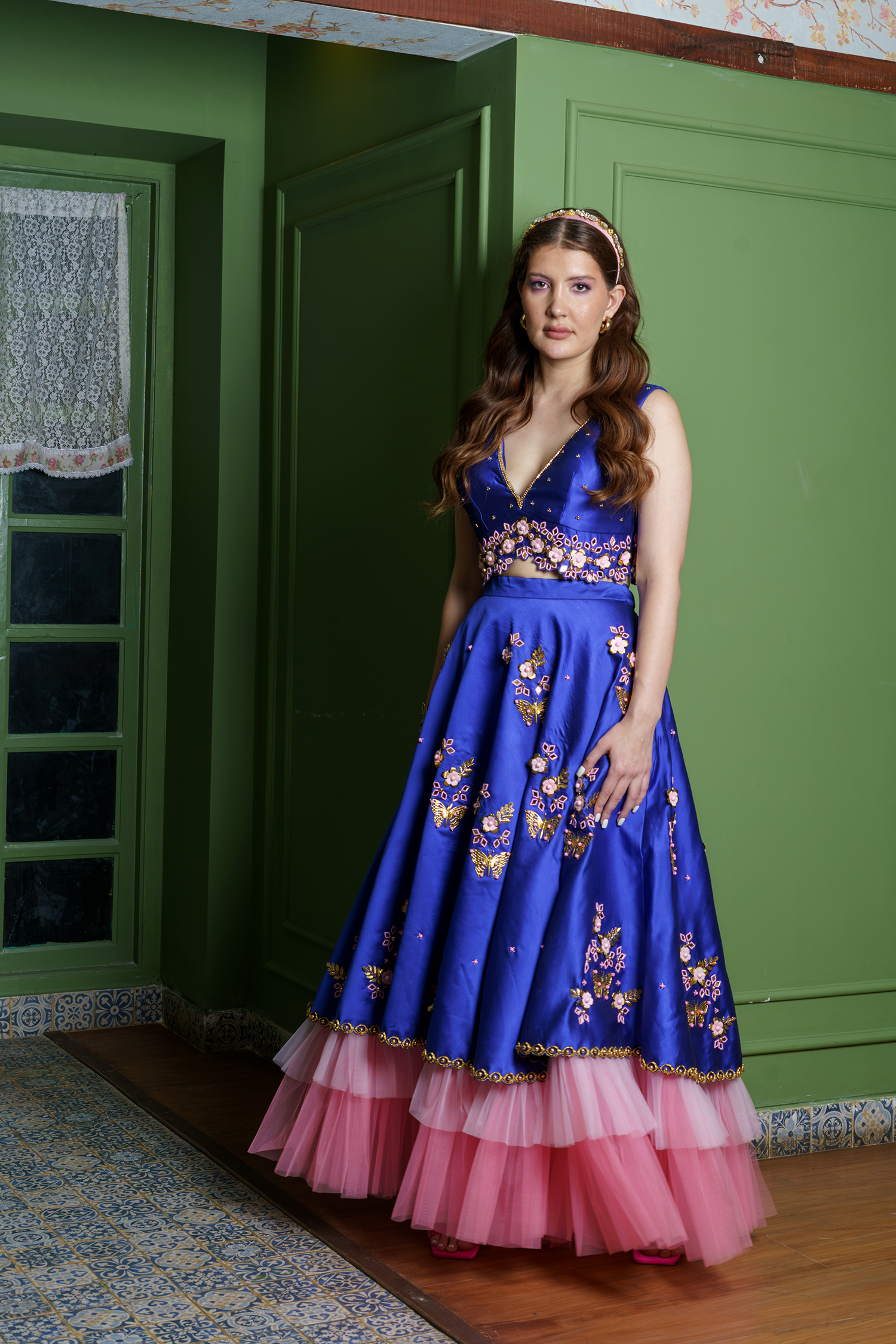 Royal Blue Silk Bridal Lehenga Set