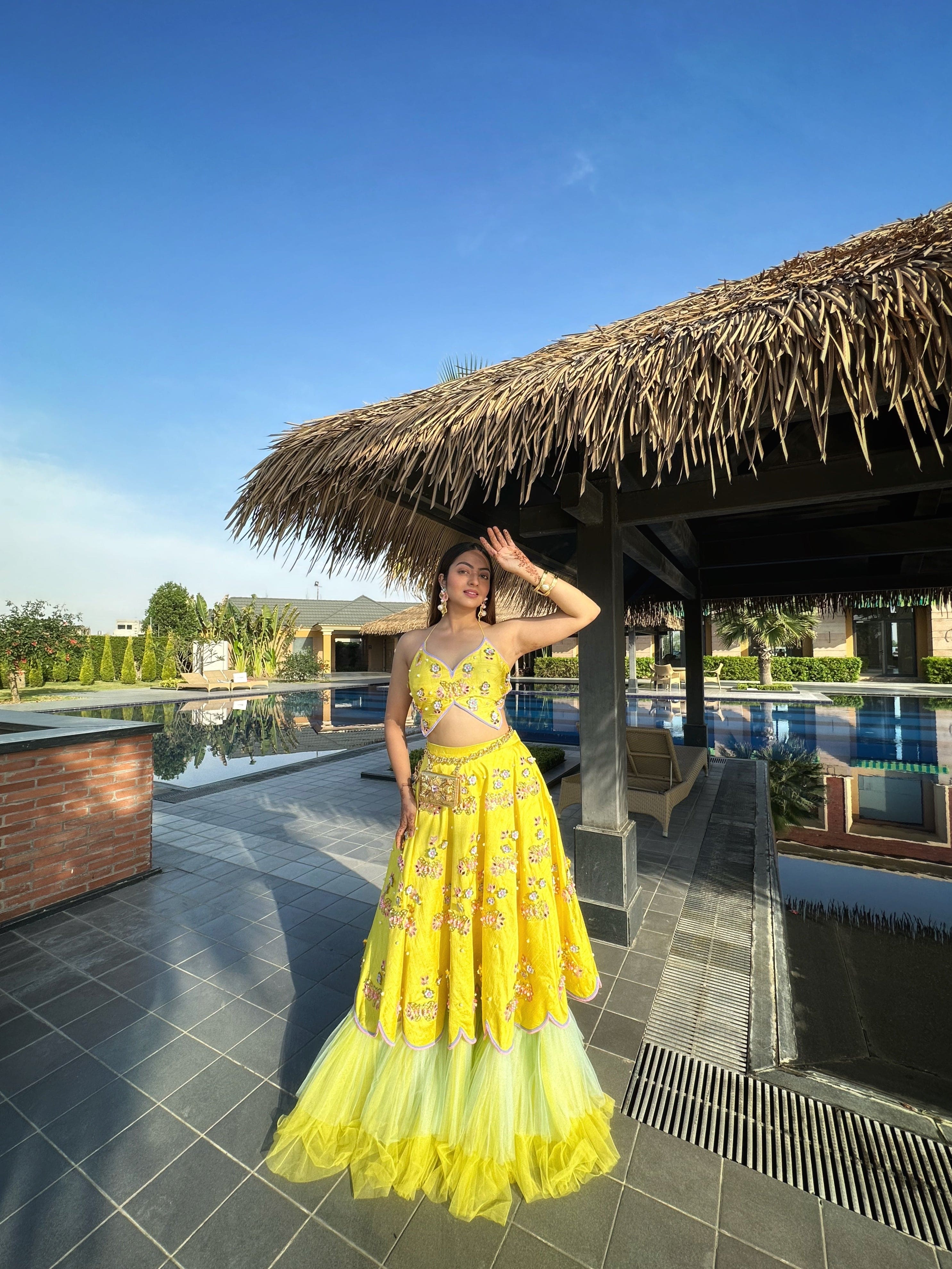 Yellow Butterfly Lehenga Set