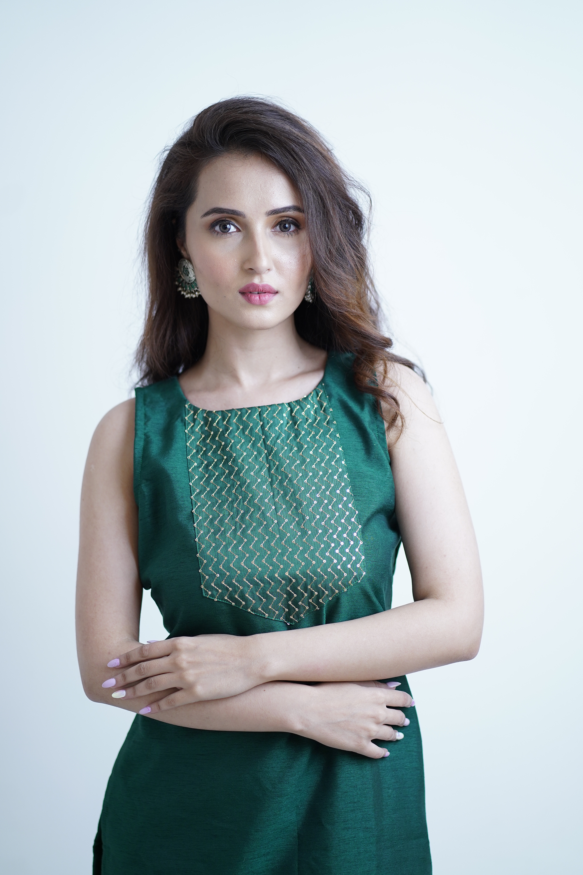 Bottle green kurta with pants