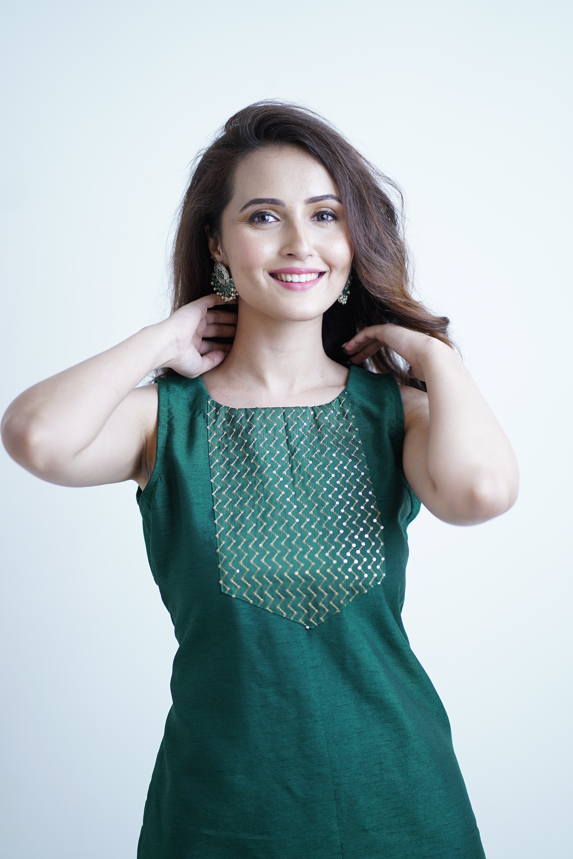 Bottle green kurta with pants