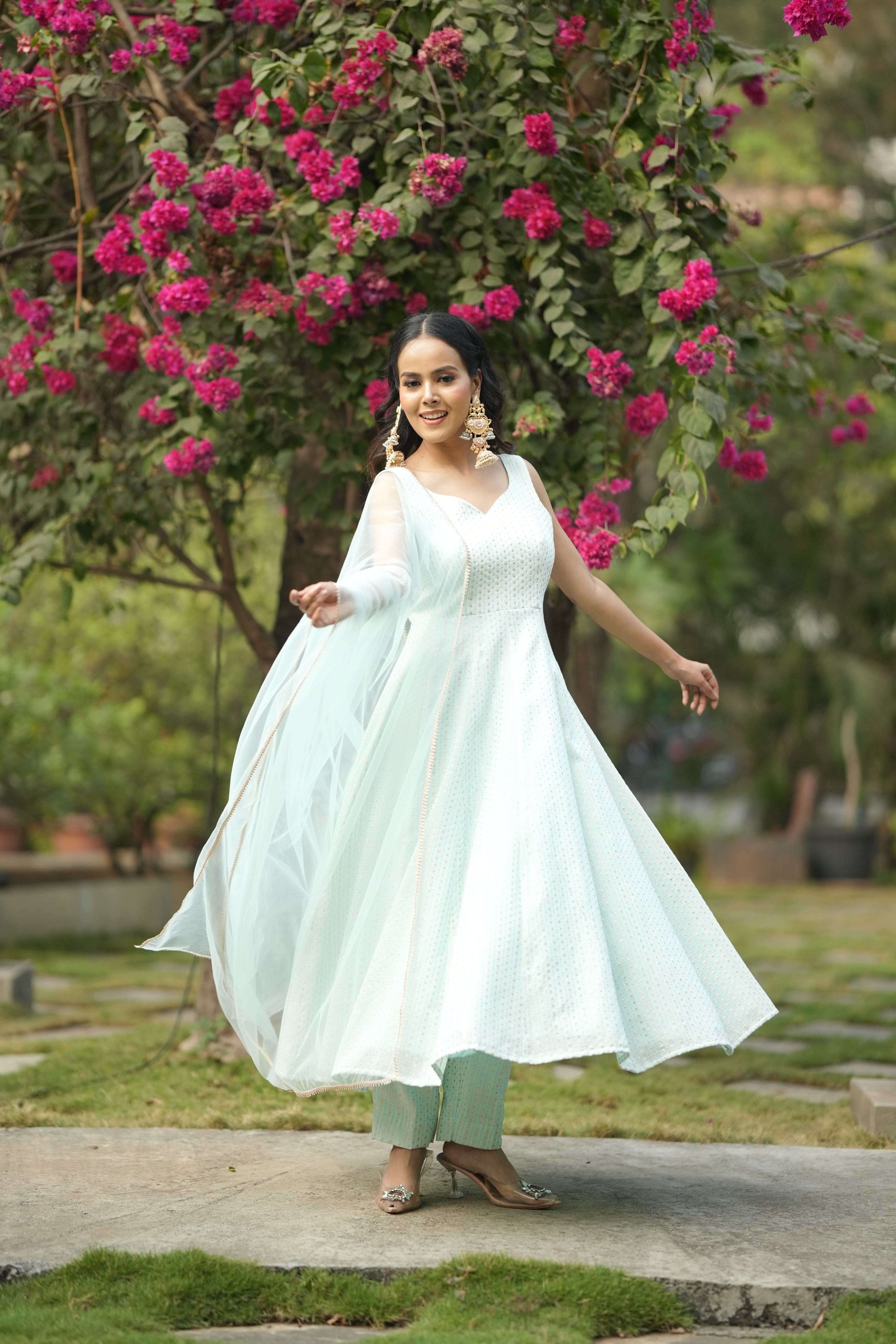 Delicate Mint Anarkali with Net Dupatta