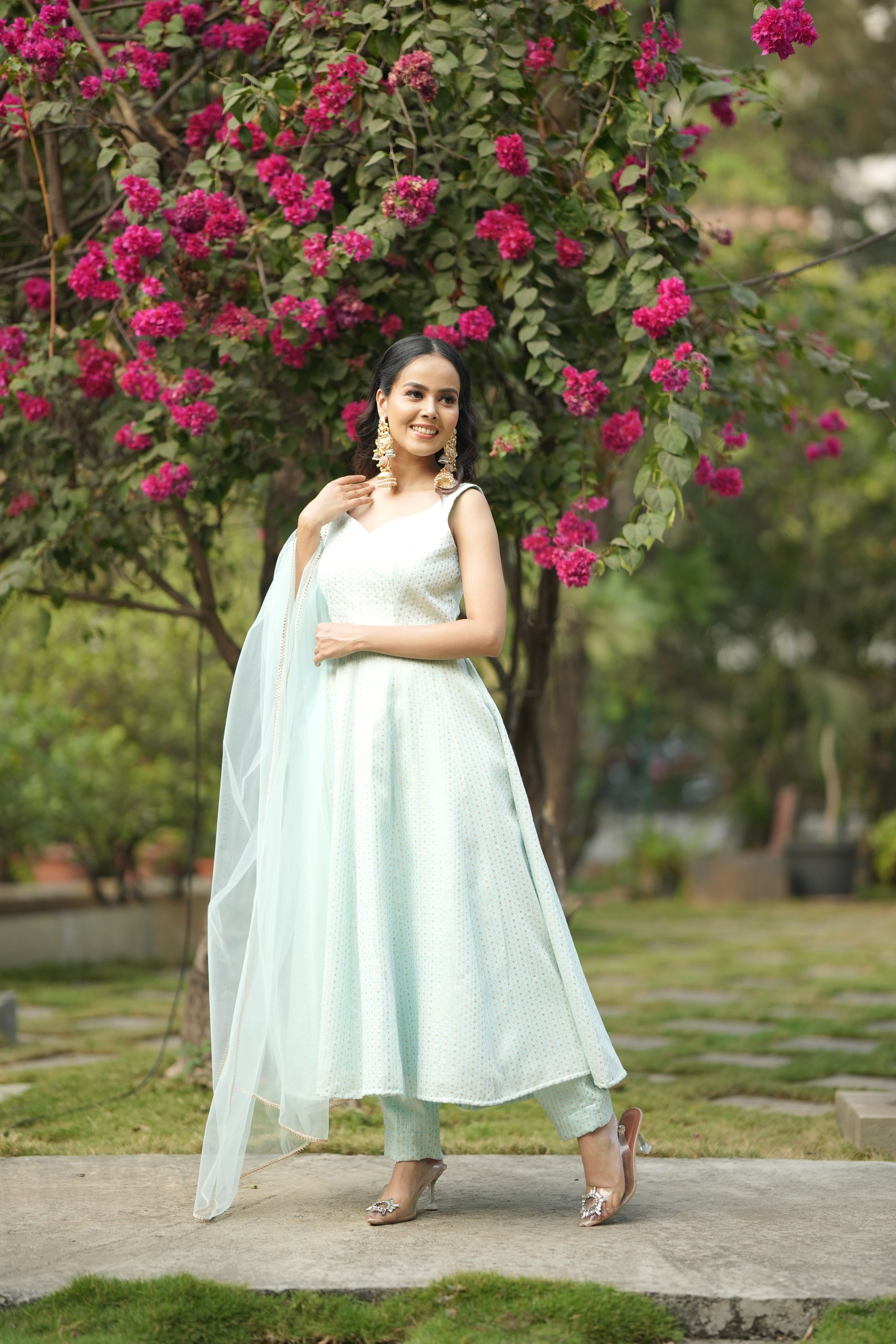 Delicate Mint Anarkali with Net Dupatta