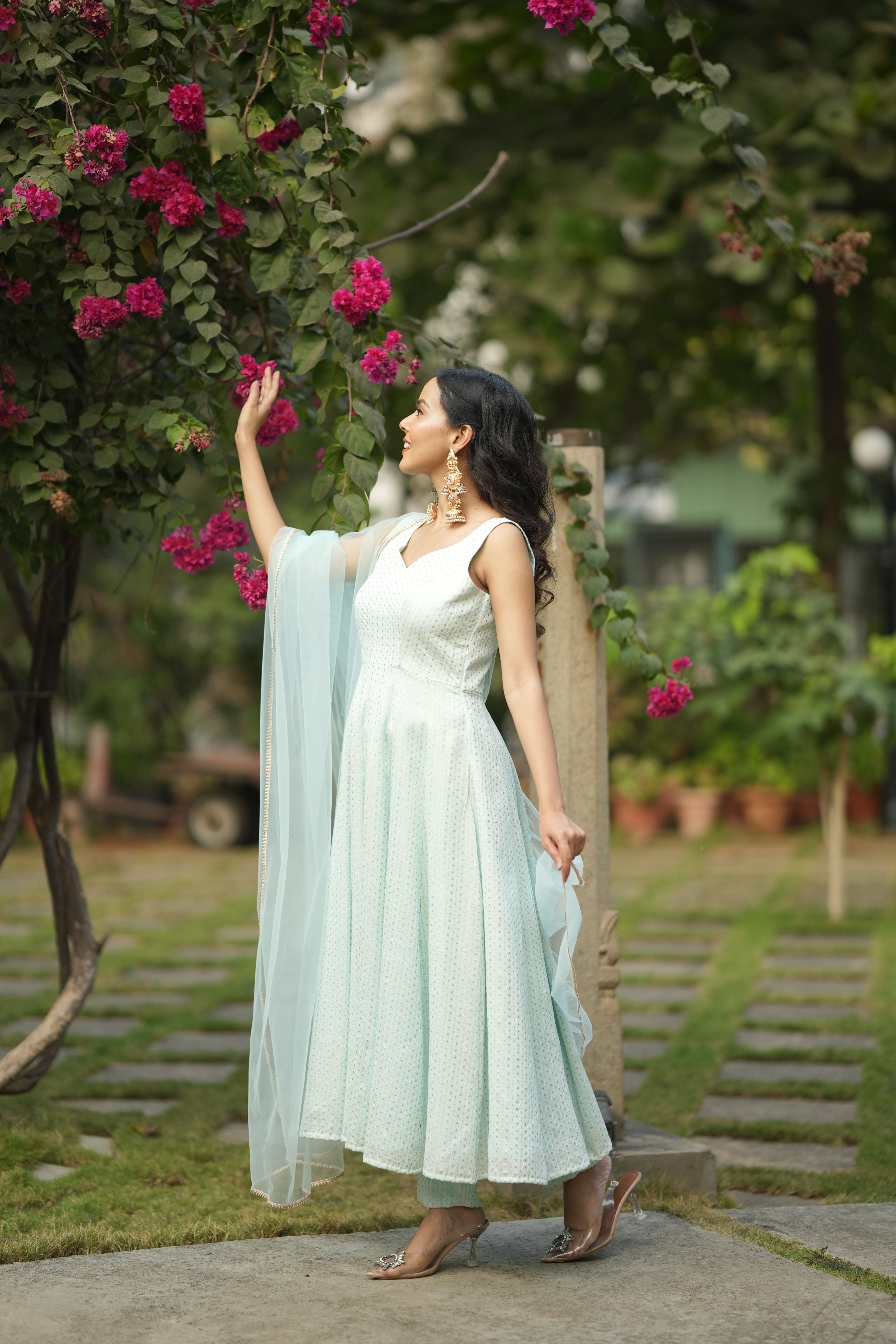 Delicate Mint Anarkali with Net Dupatta