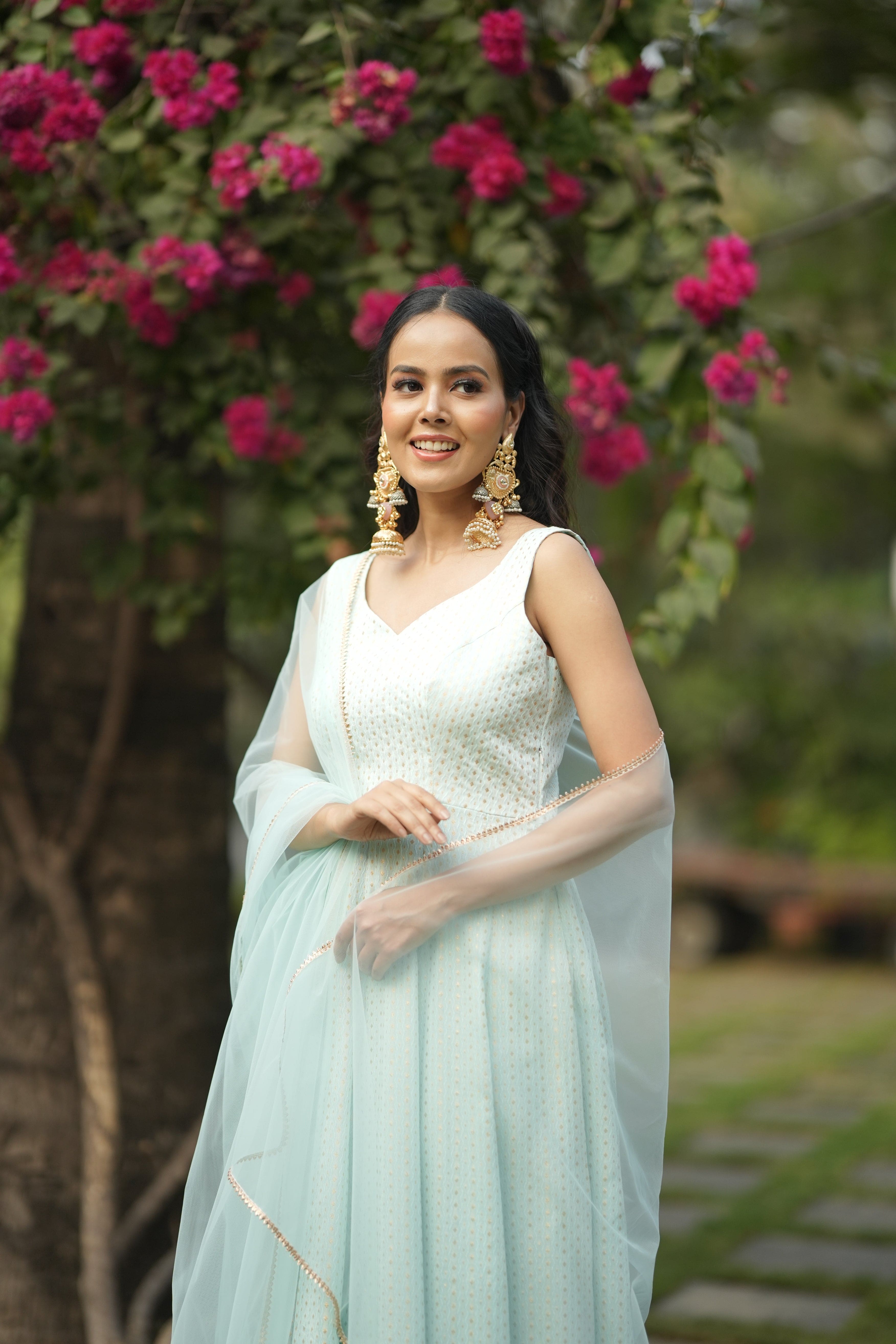 Delicate Mint Anarkali with Net Dupatta