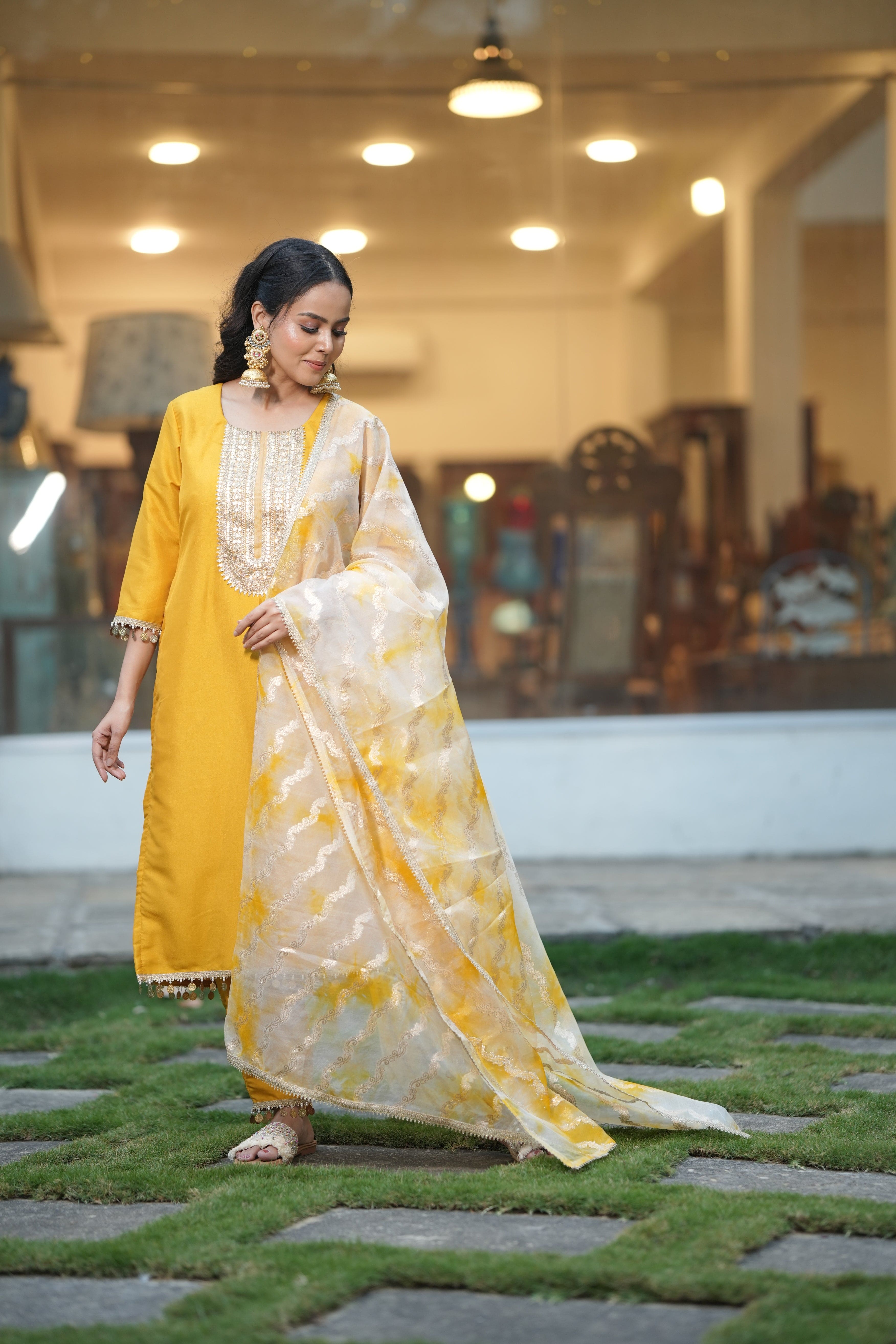 Sunbeam Texture Mustard Kurta Ensemble