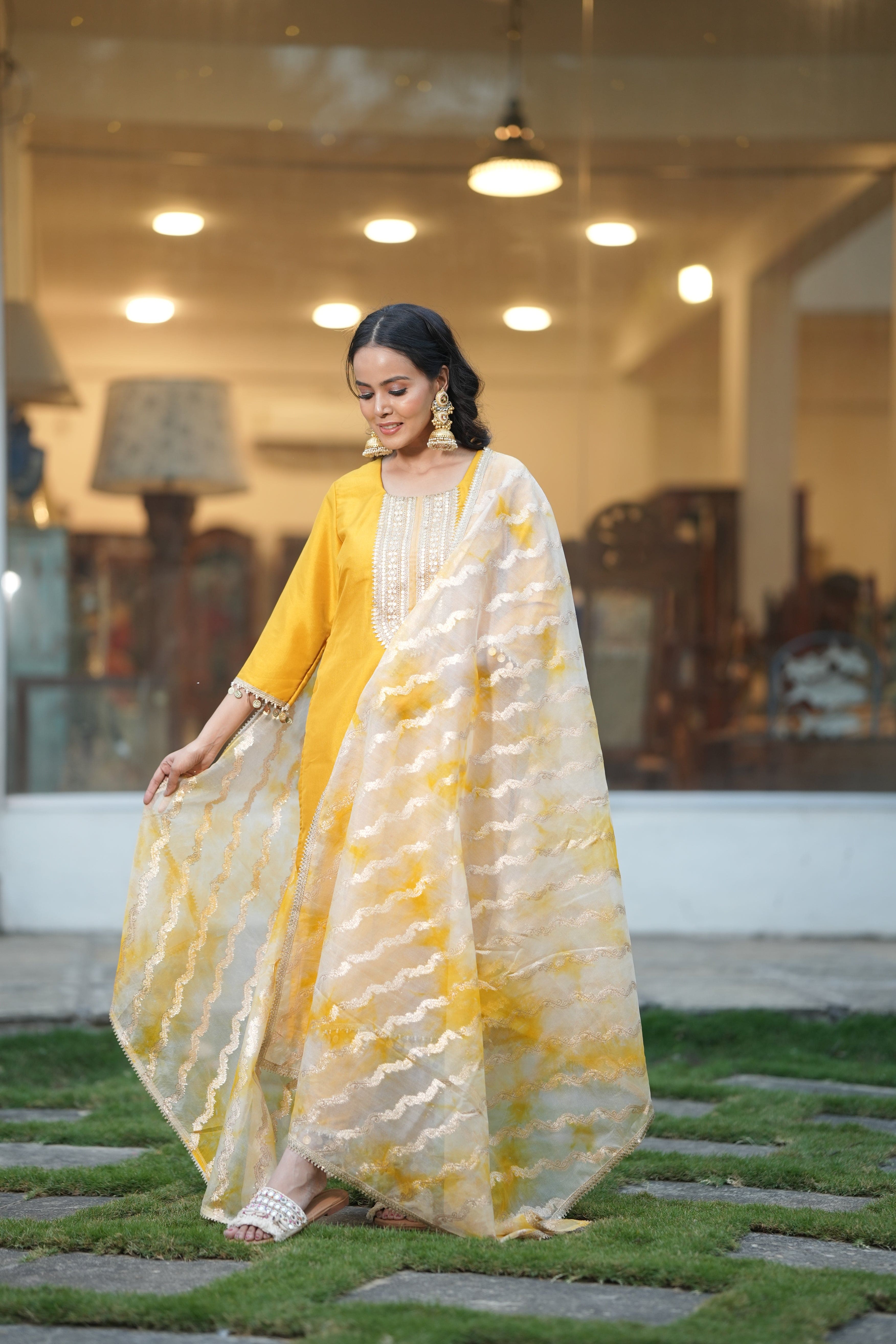 Sunbeam Texture Mustard Kurta Ensemble
