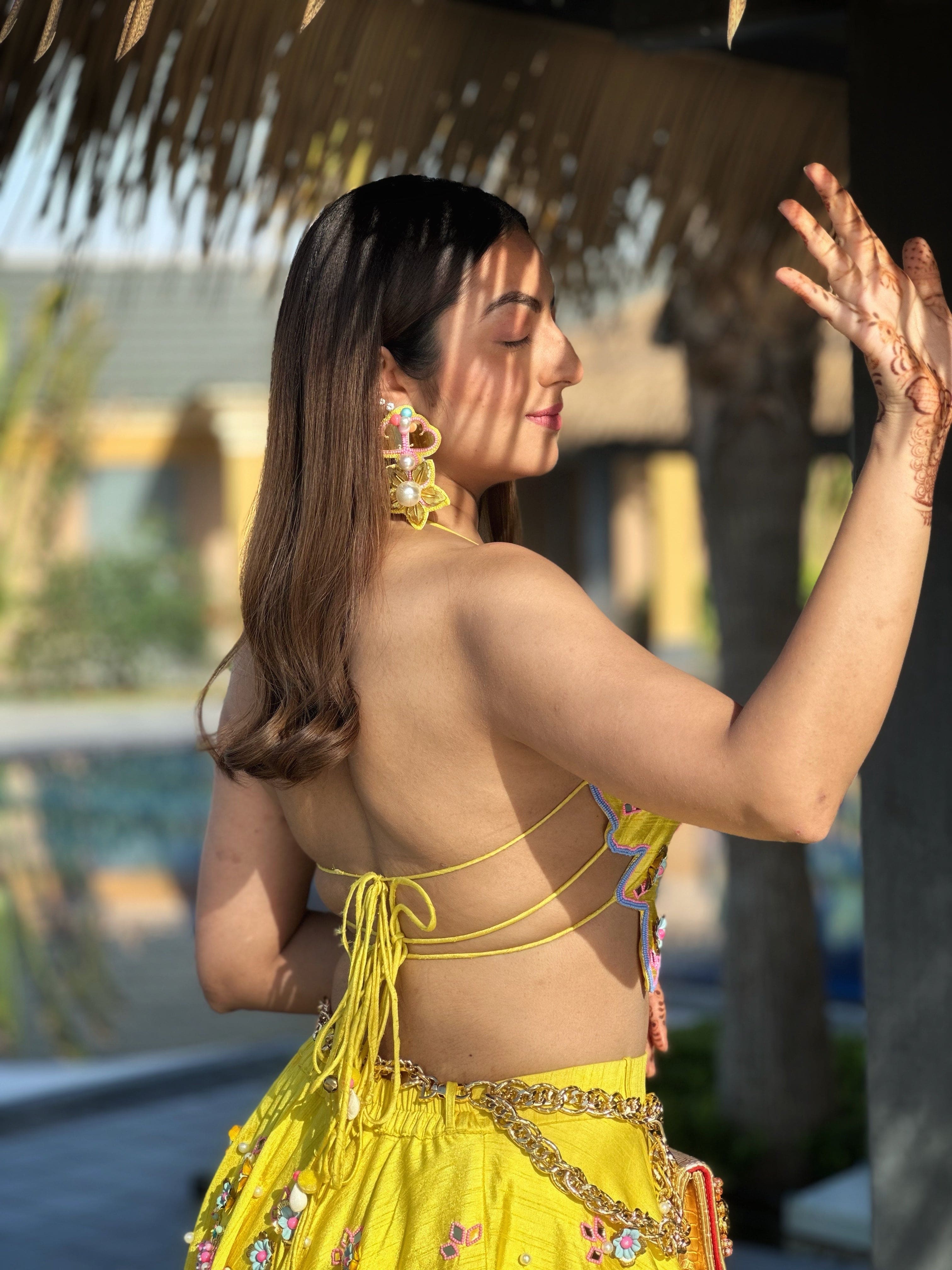 Yellow Butterfly Lehenga Set