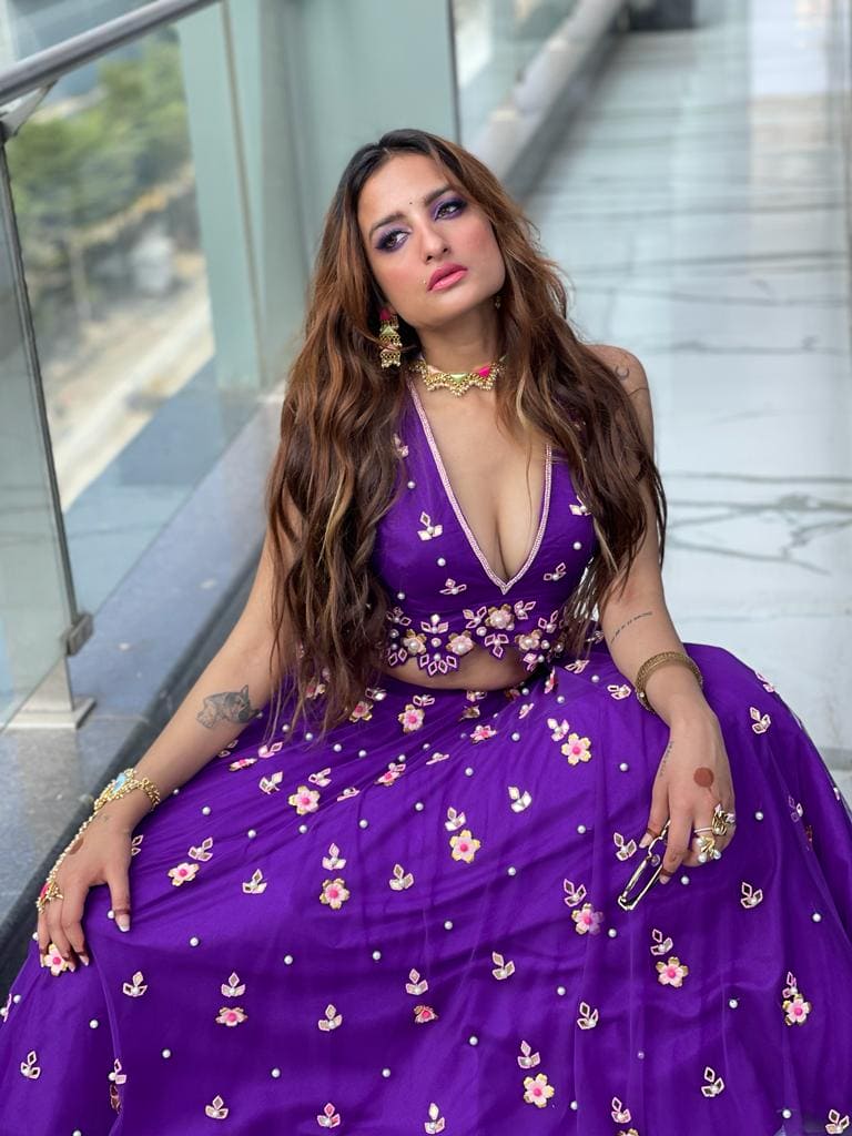 Purple handwork lehenga set