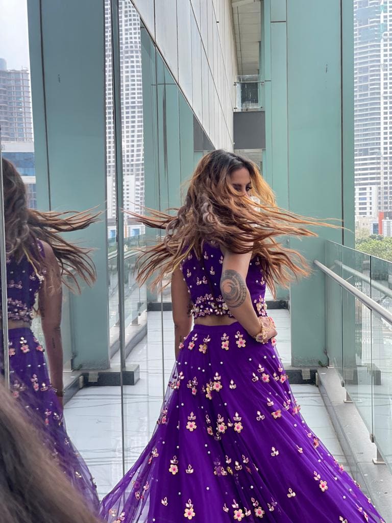 Purple handwork lehenga set