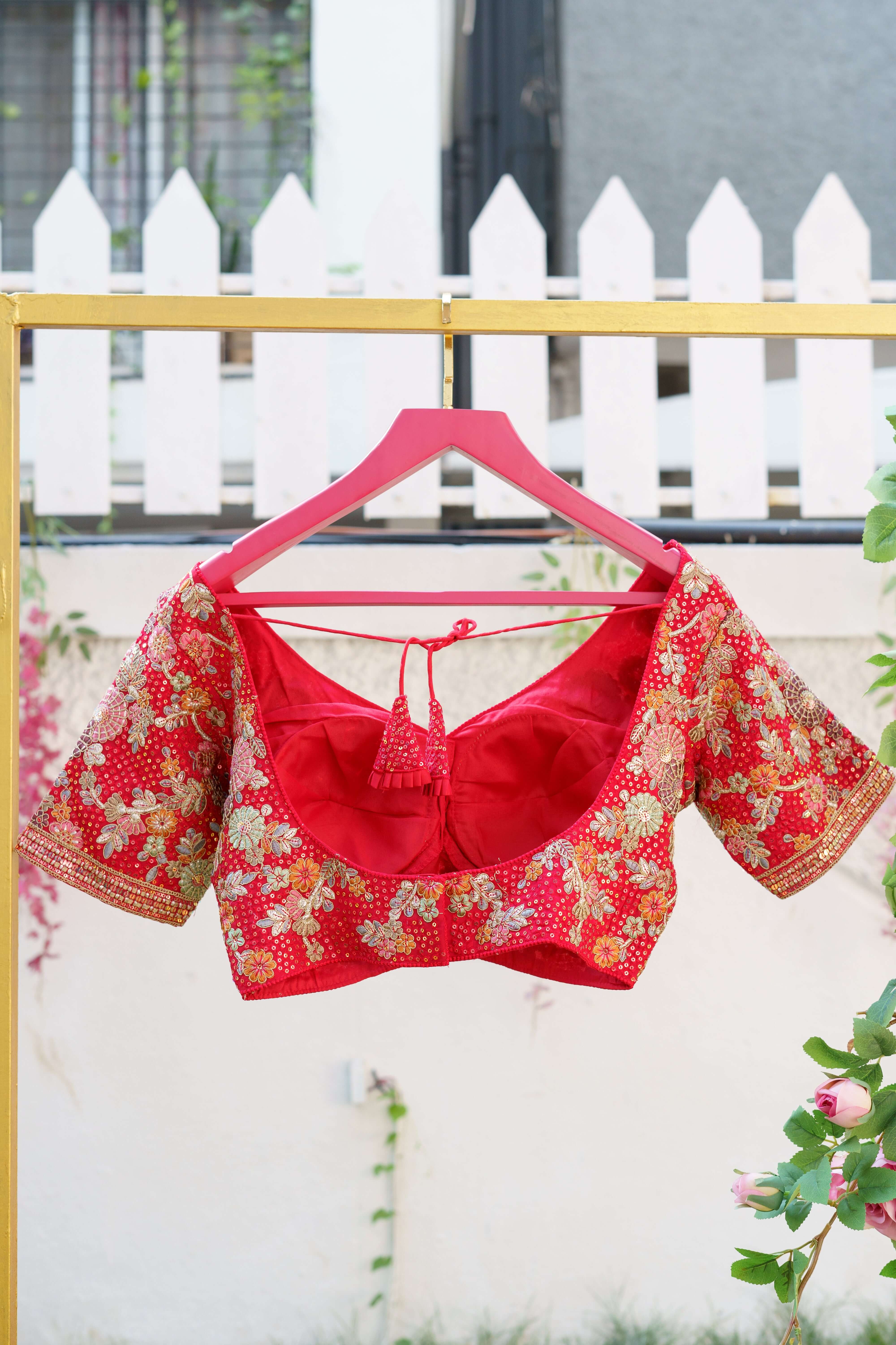 Crimson Glow Zari & Sequin Blouse