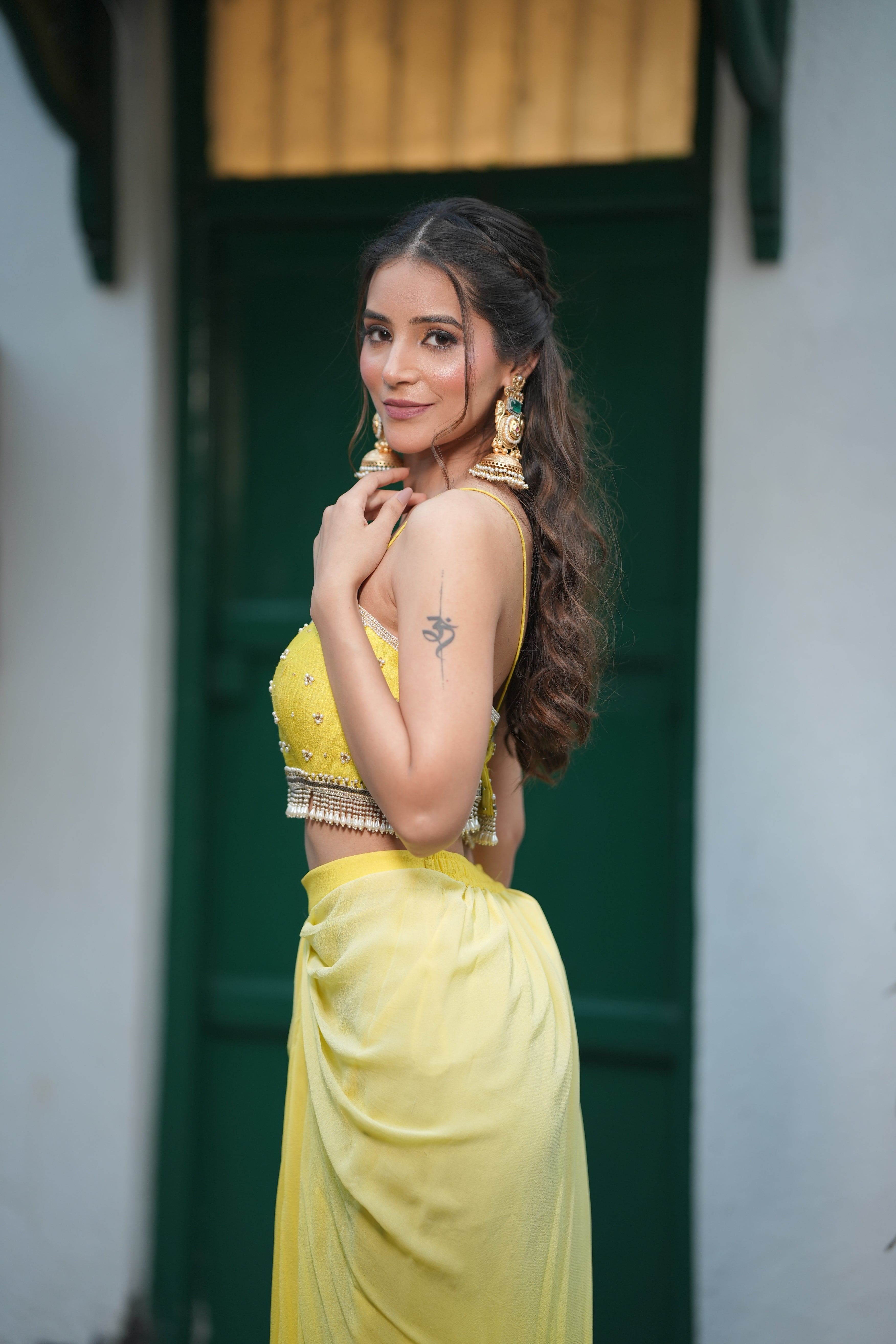 Citrus drape dhoti set, an indo western wear for women with cultural and modern flair