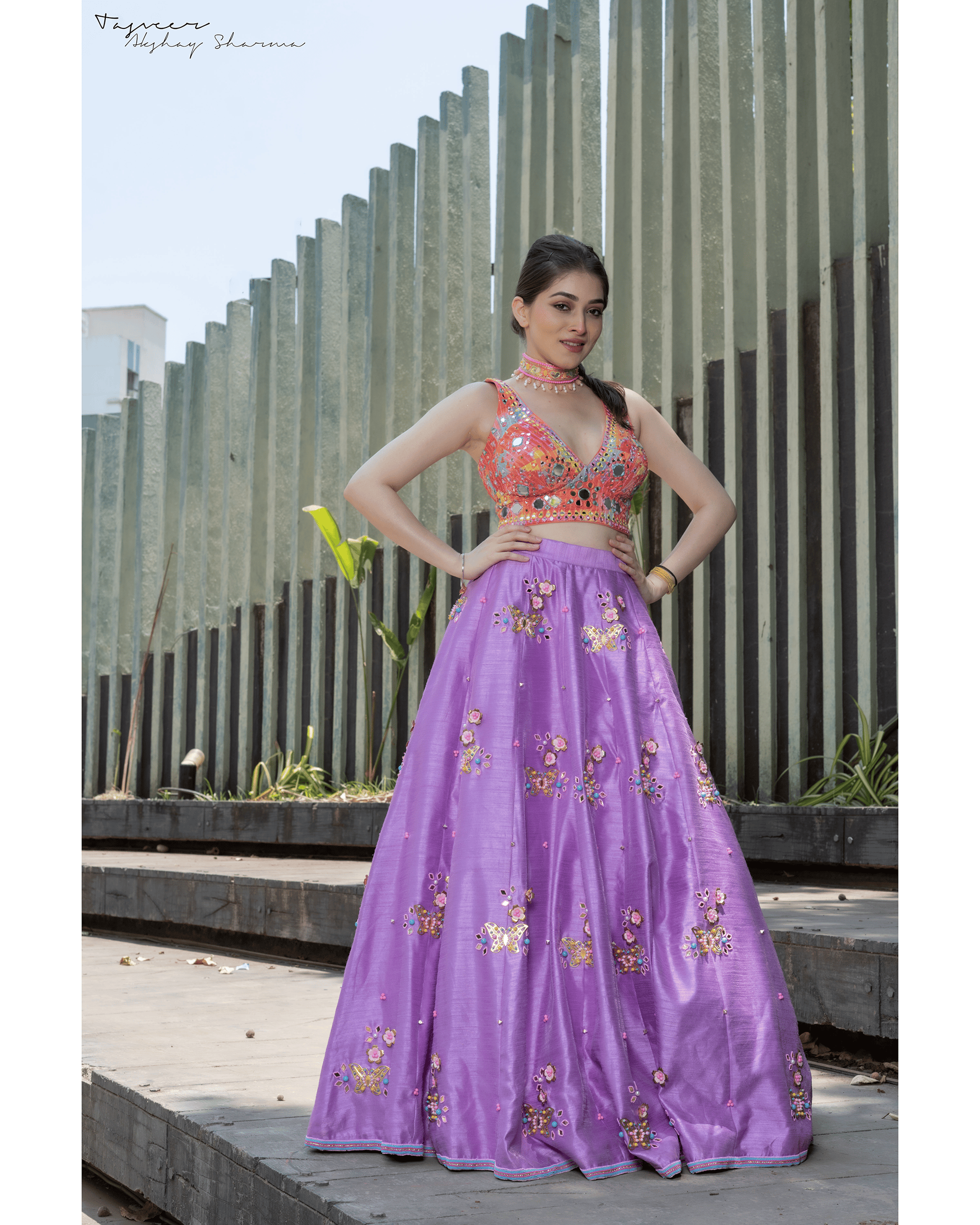 Designer Lilac Embroidered Lehenga Set