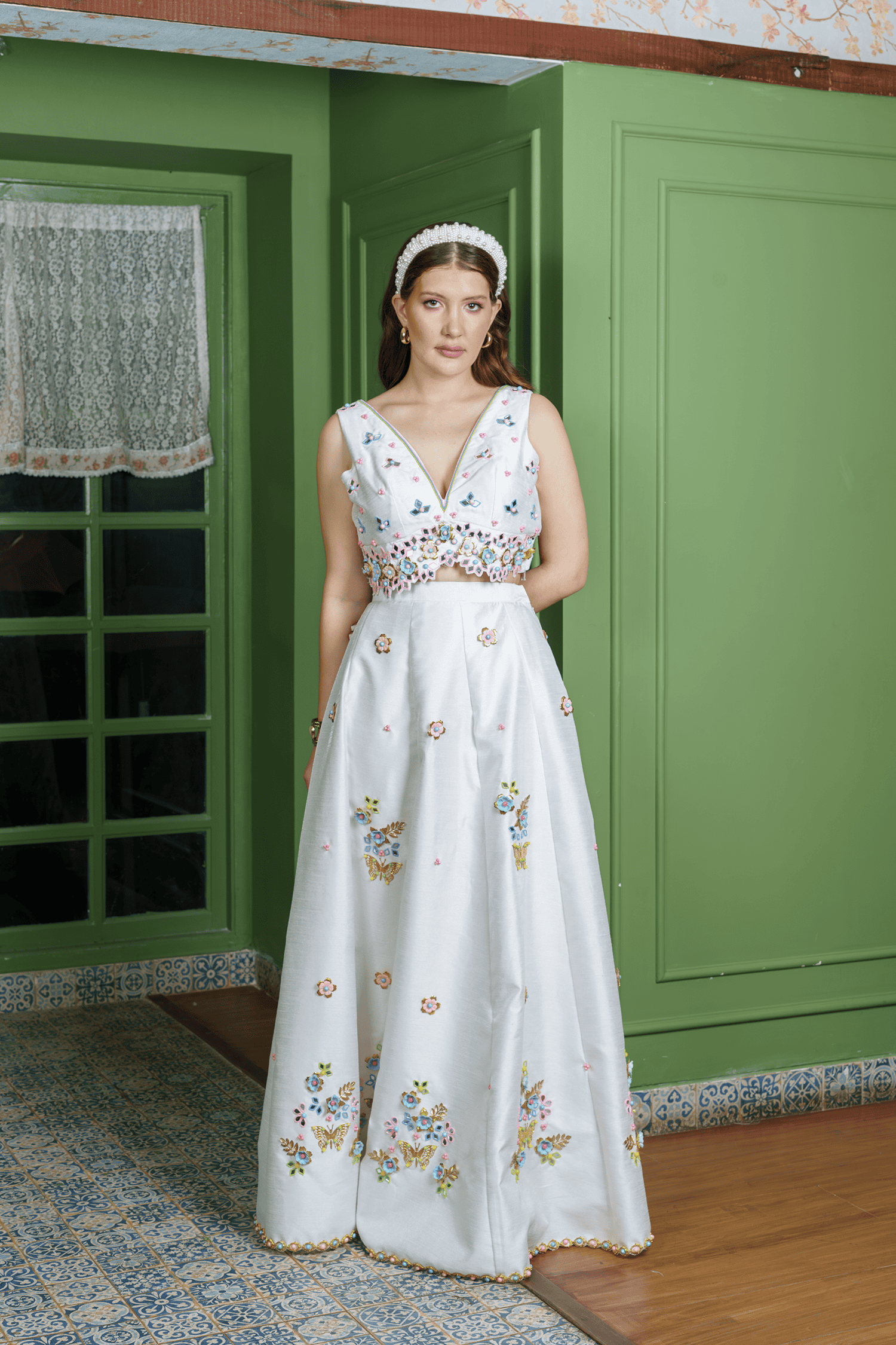 designer lehenga with mirror work and butterfly embroidery for women