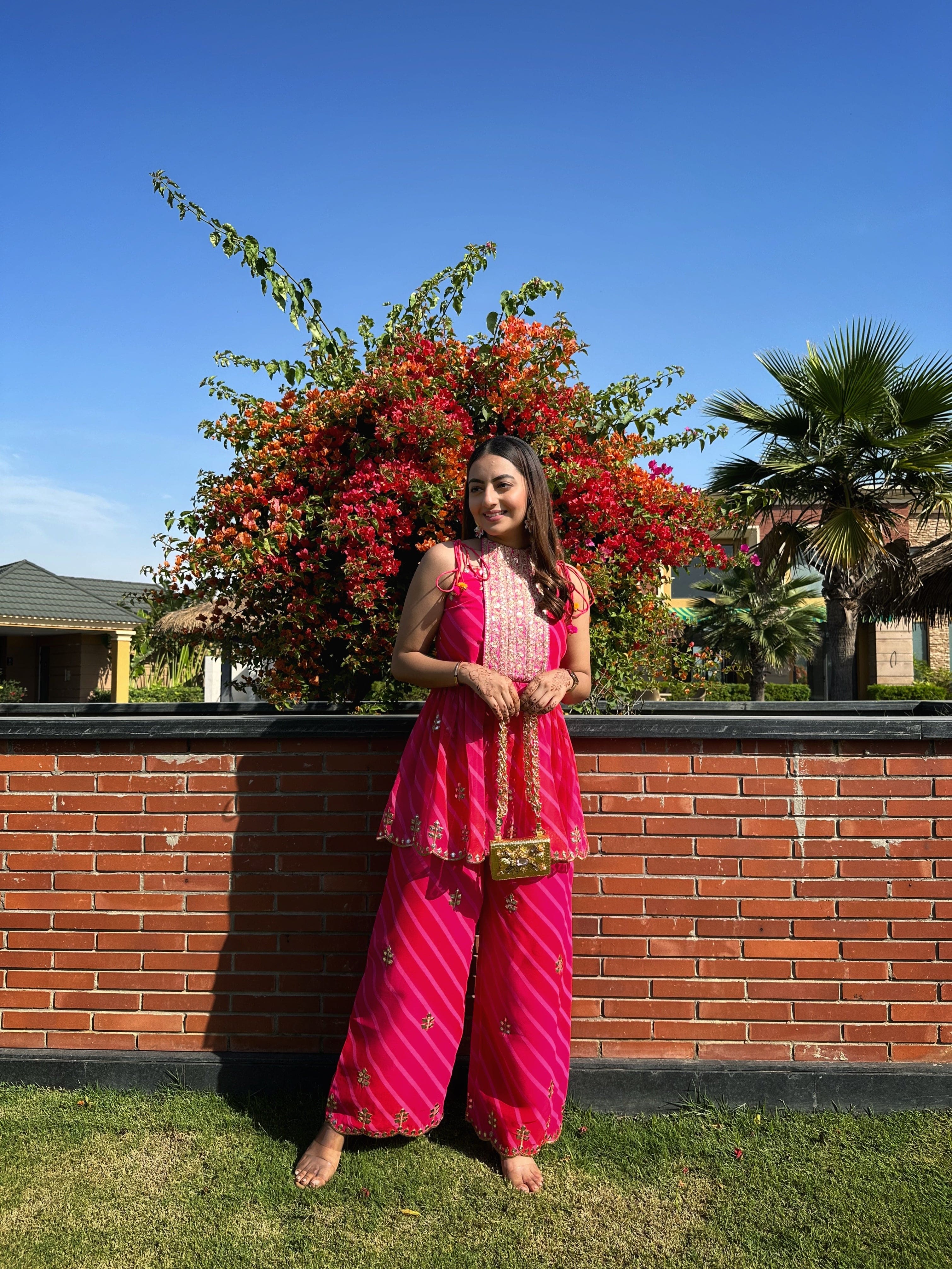 Festive Kurta Set for Navratri with Flowy Palazzo and Peplum Kurta