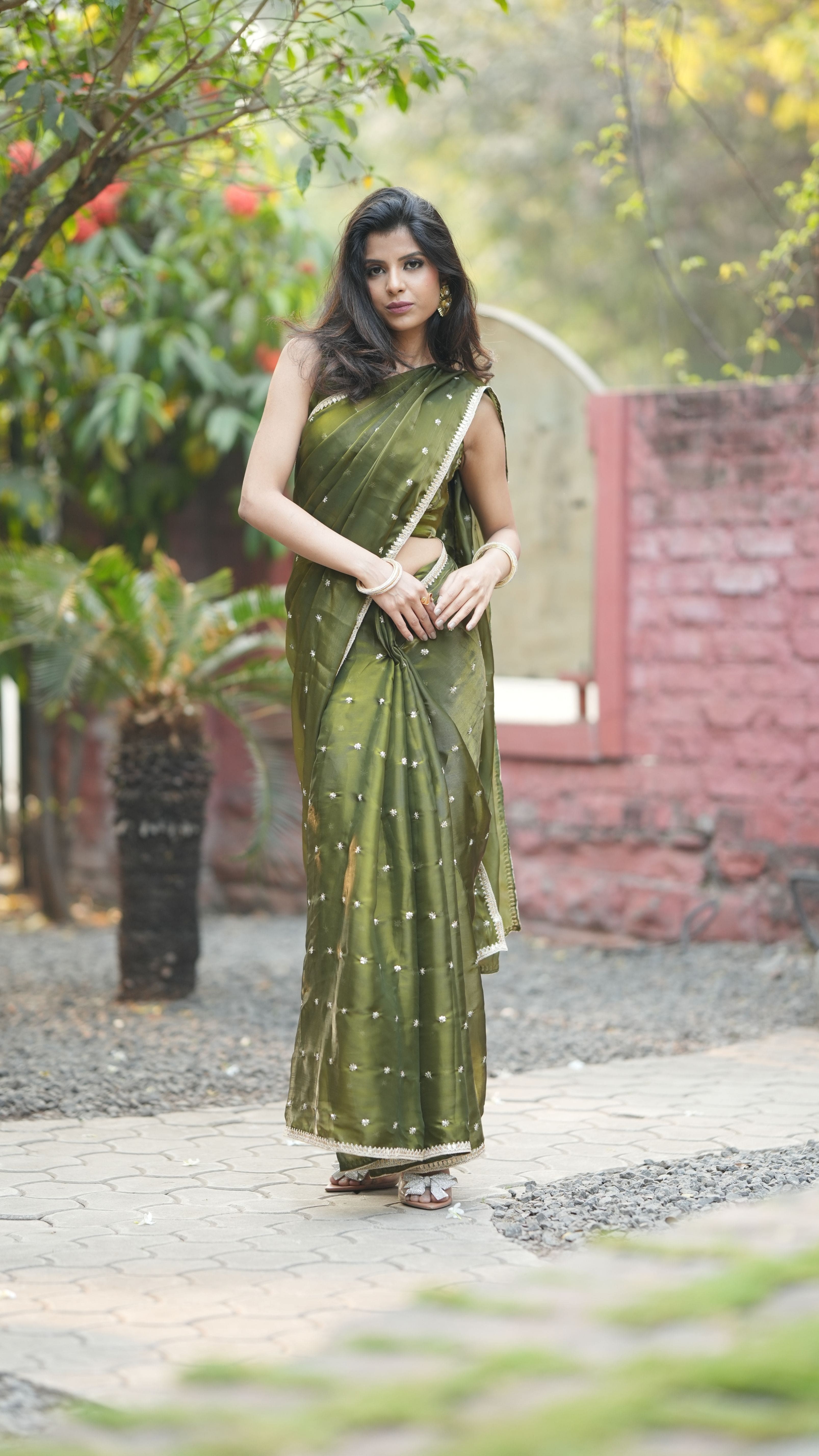 Luxe Olive Sequin Saree