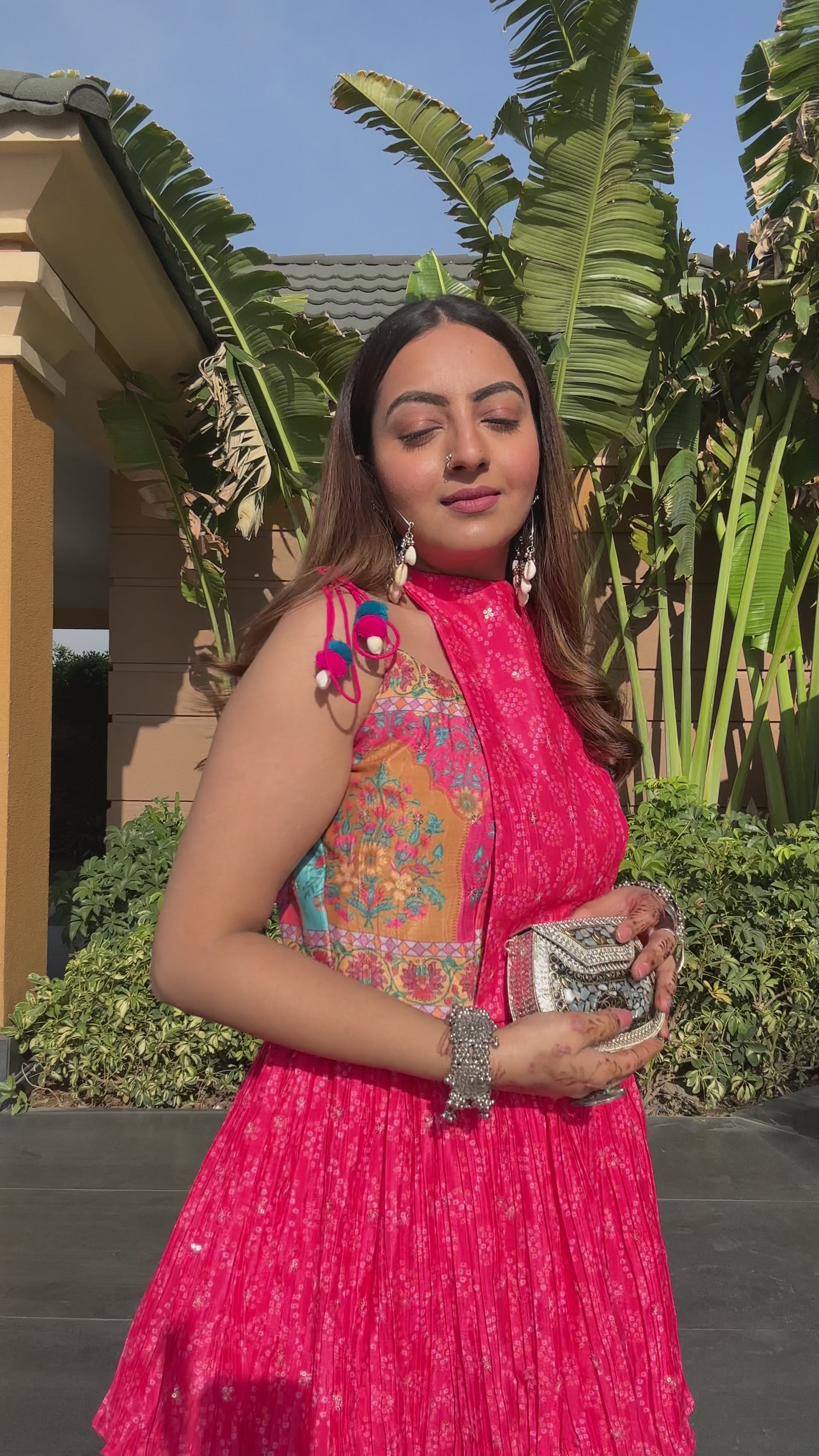 Pink Bandhani Kurta Set for Women with Palazzo