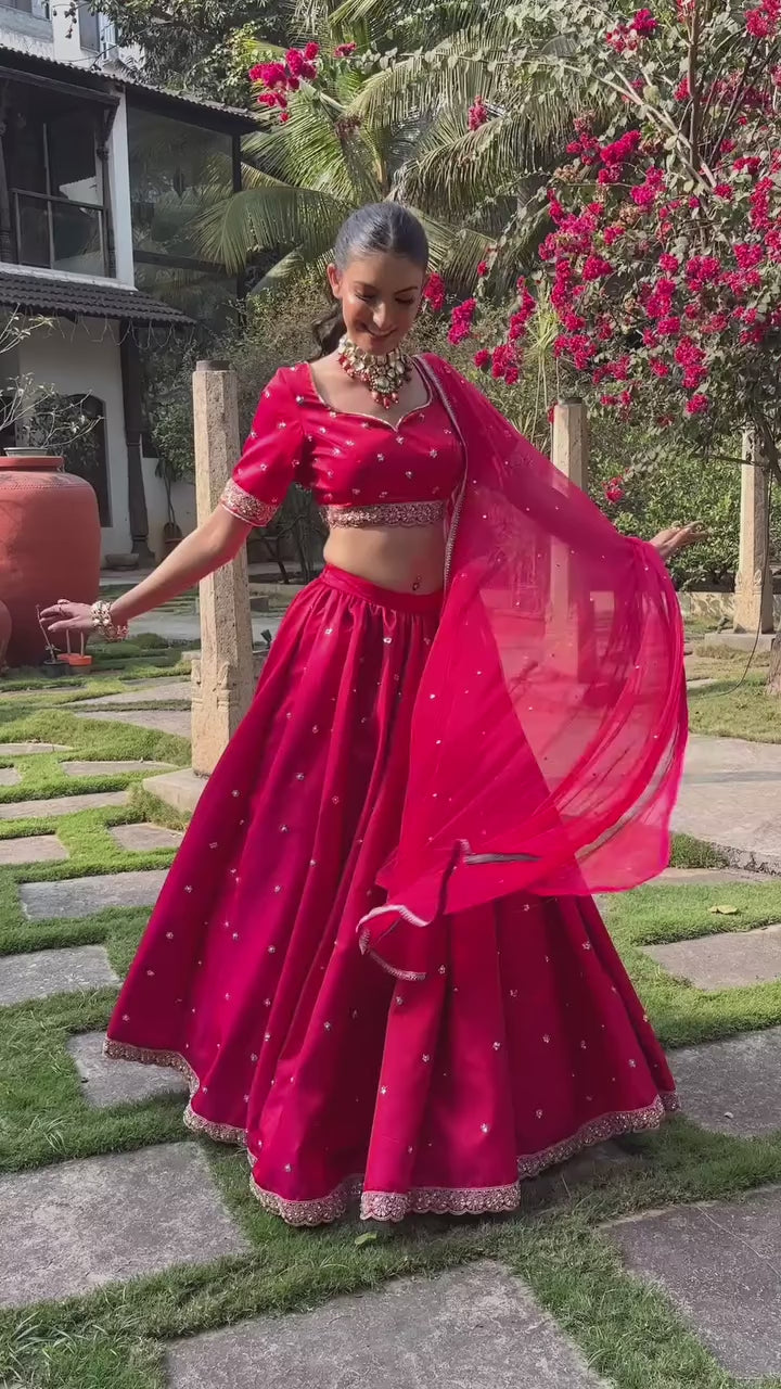 Designer Red Silk Bridal Lehenga
