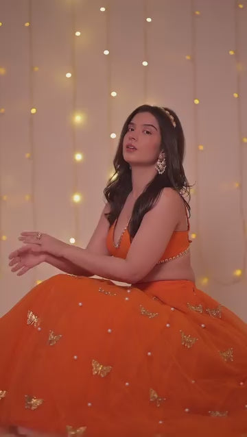 Vibrant Orange Butterfly Lehenga