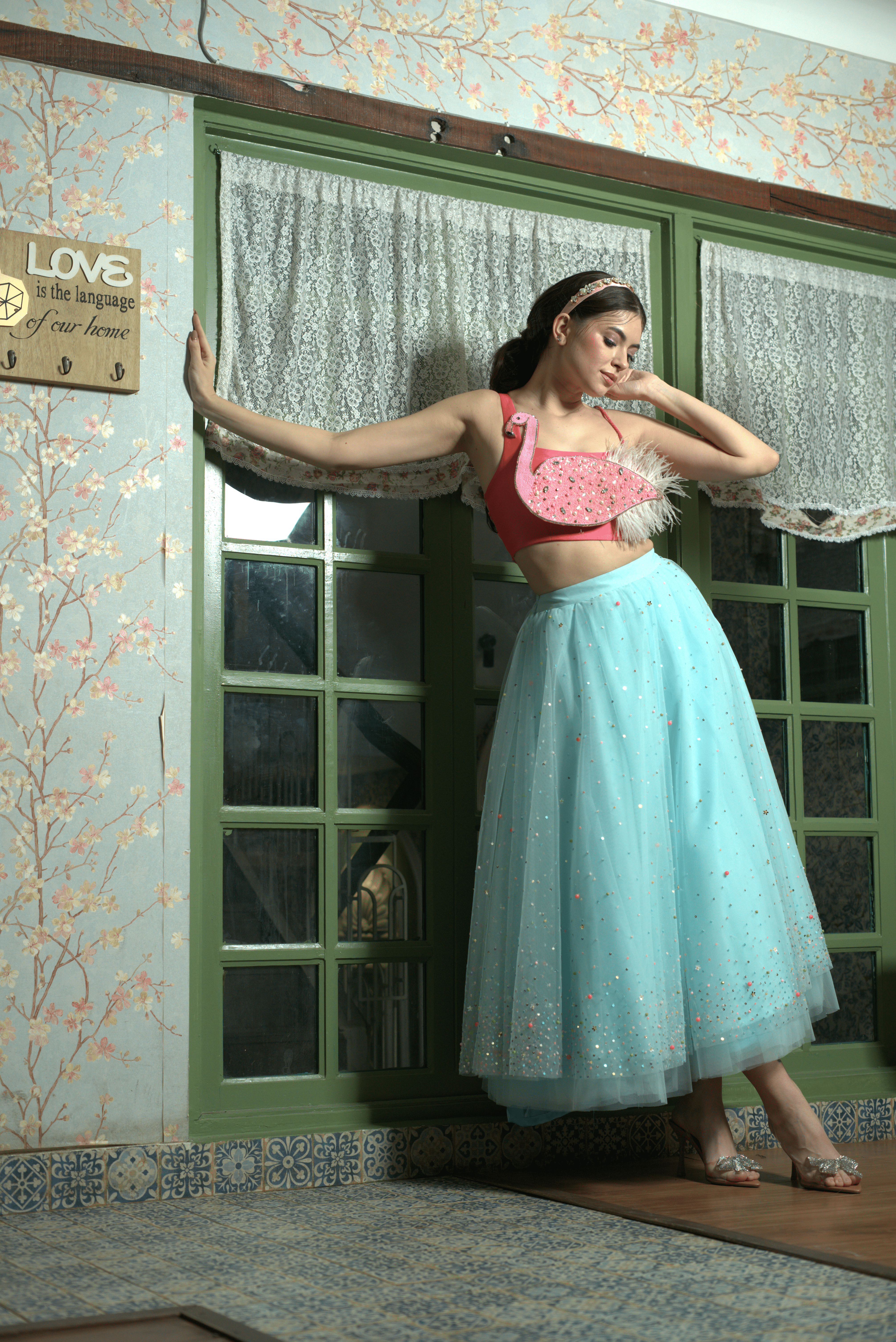 Whimsical Flamingo Designer Lehenga