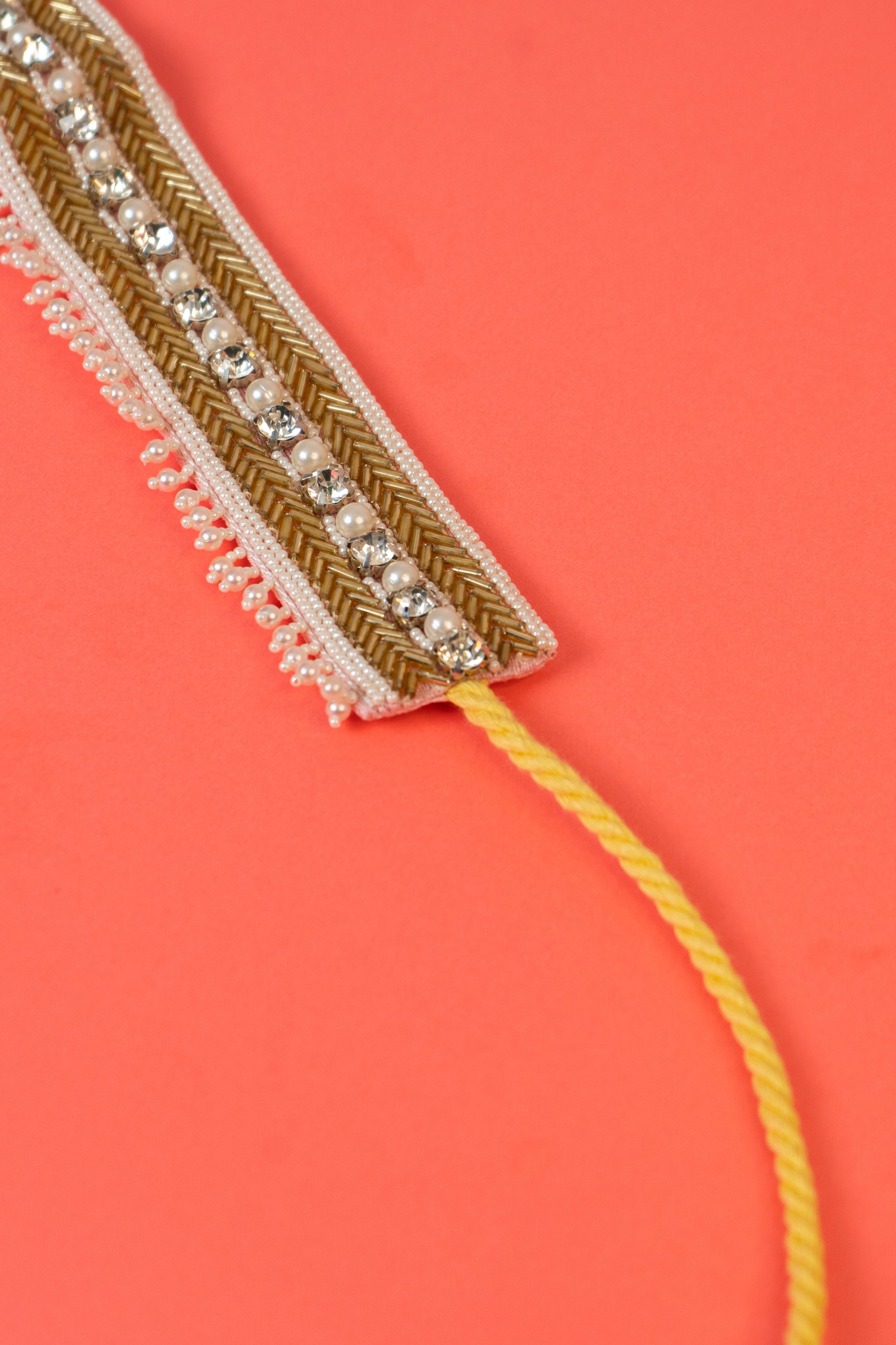 Golden & White Beads & Pearls Studded Contemporary Choker