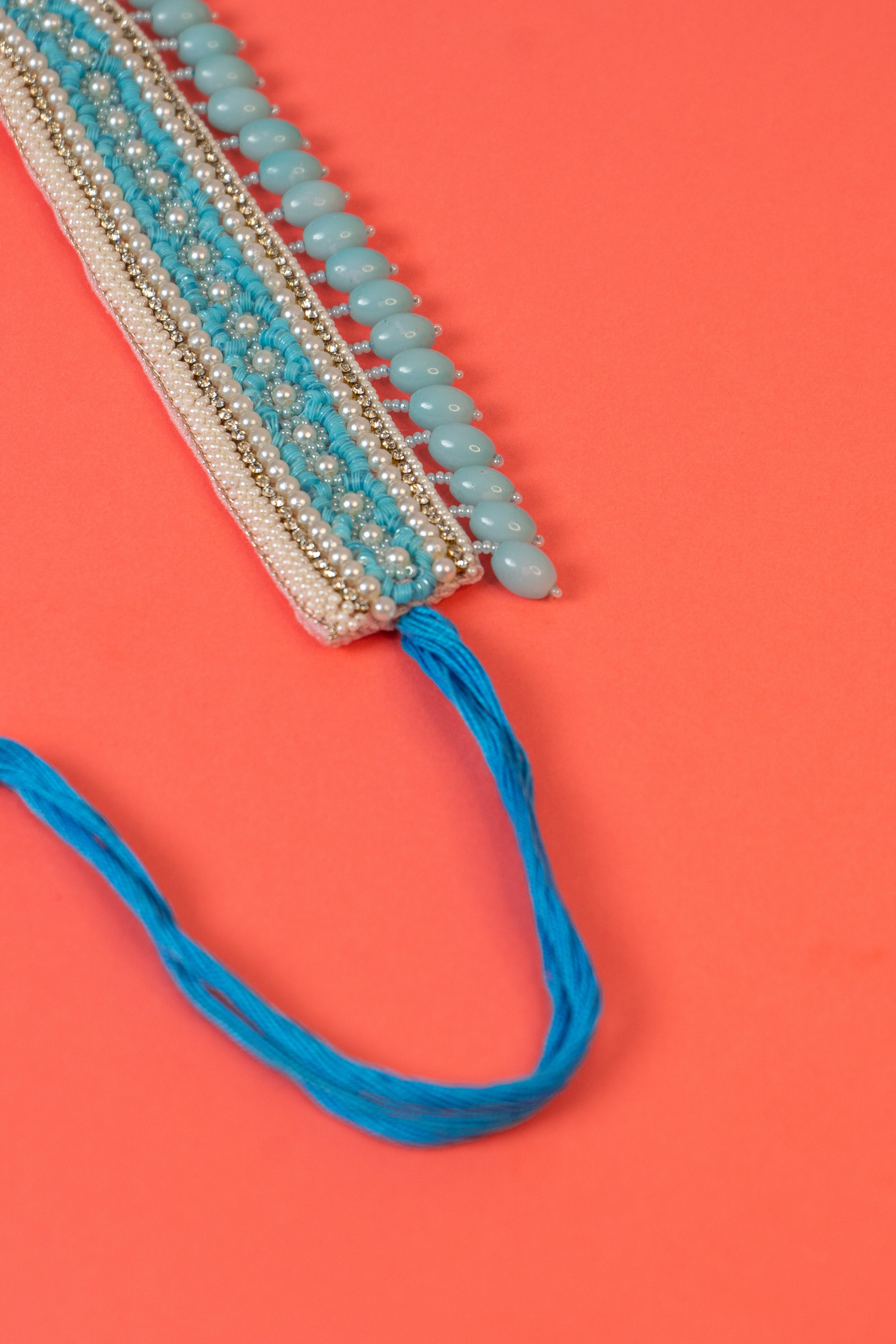 Blue pearl beaded handcrafted choker.