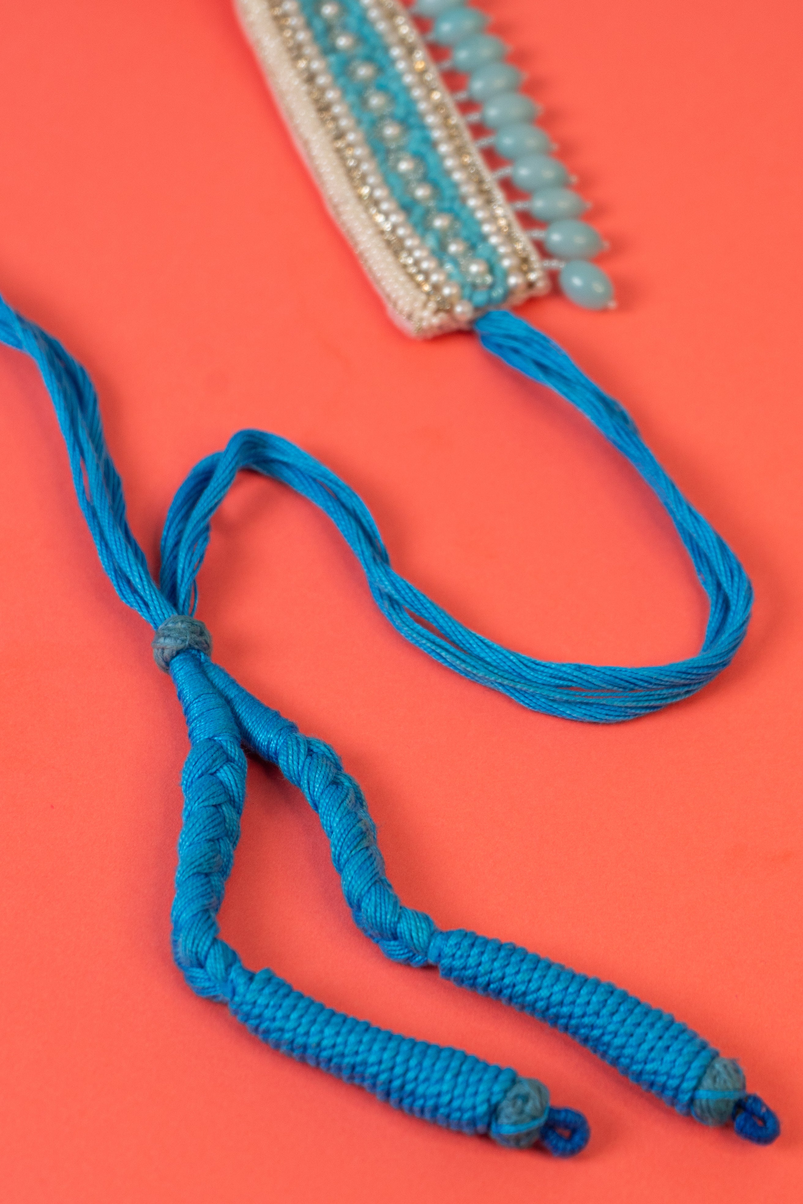 Blue pearl beaded handcrafted choker.