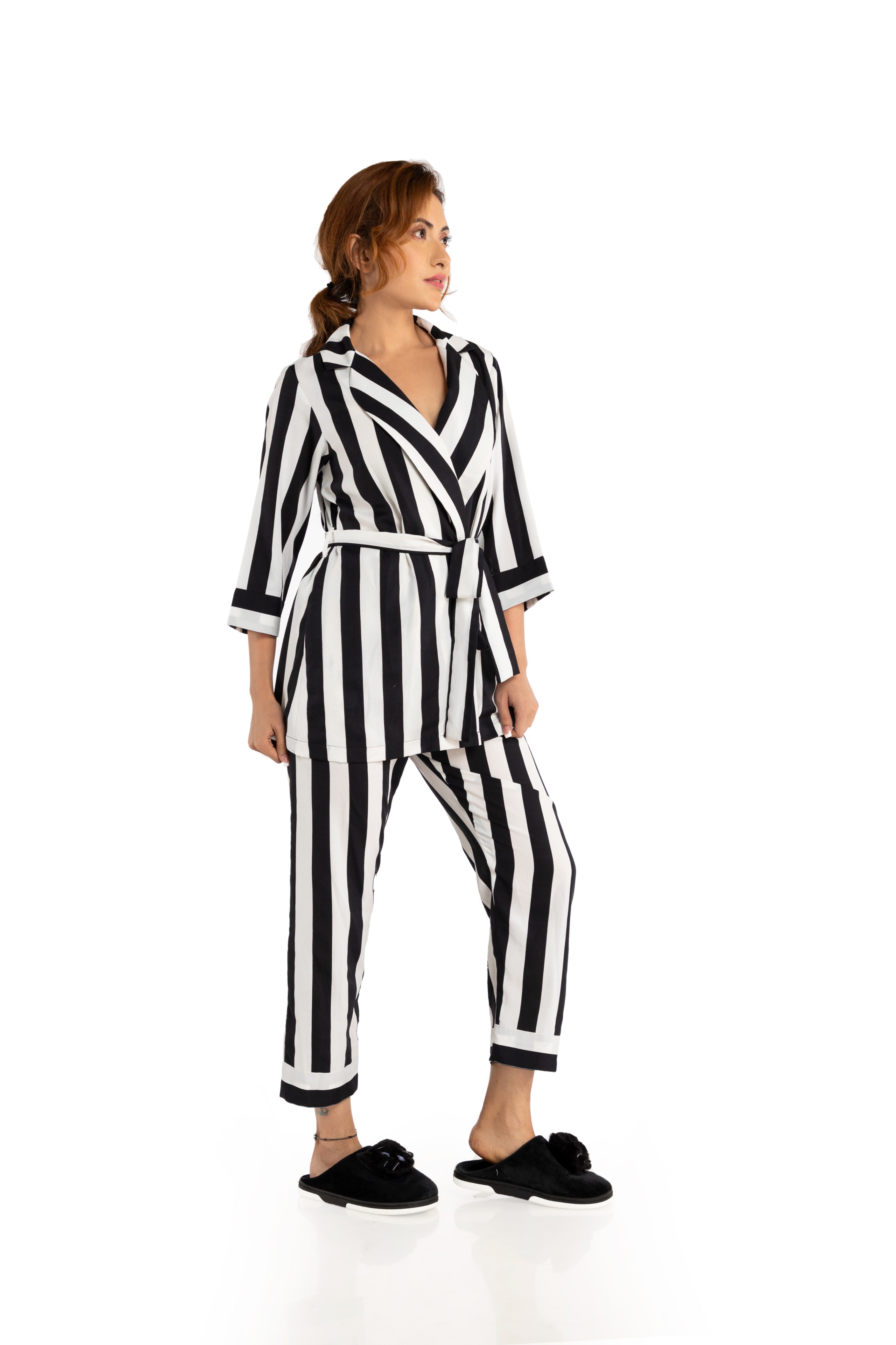 Black And White Stripes Nightwear Set