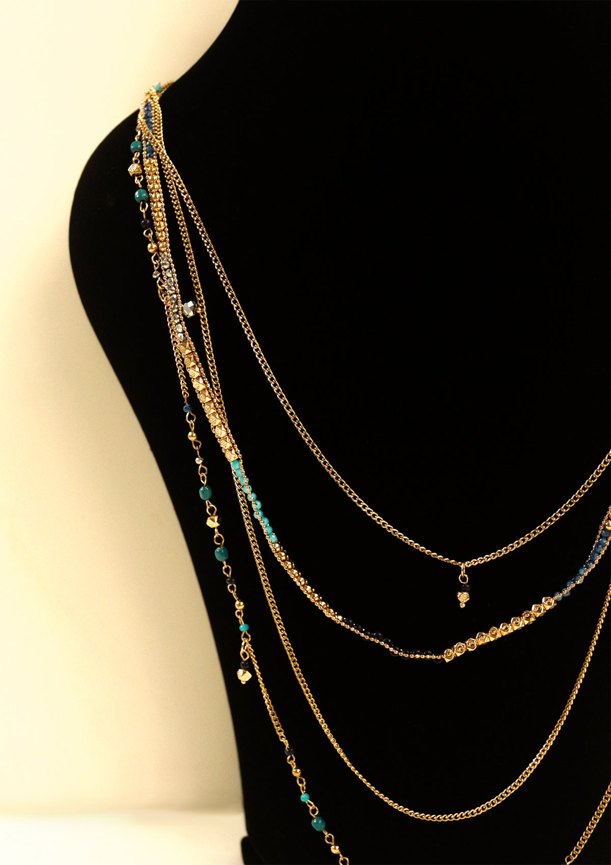 Pearl beaded, fringed multilayer necklace