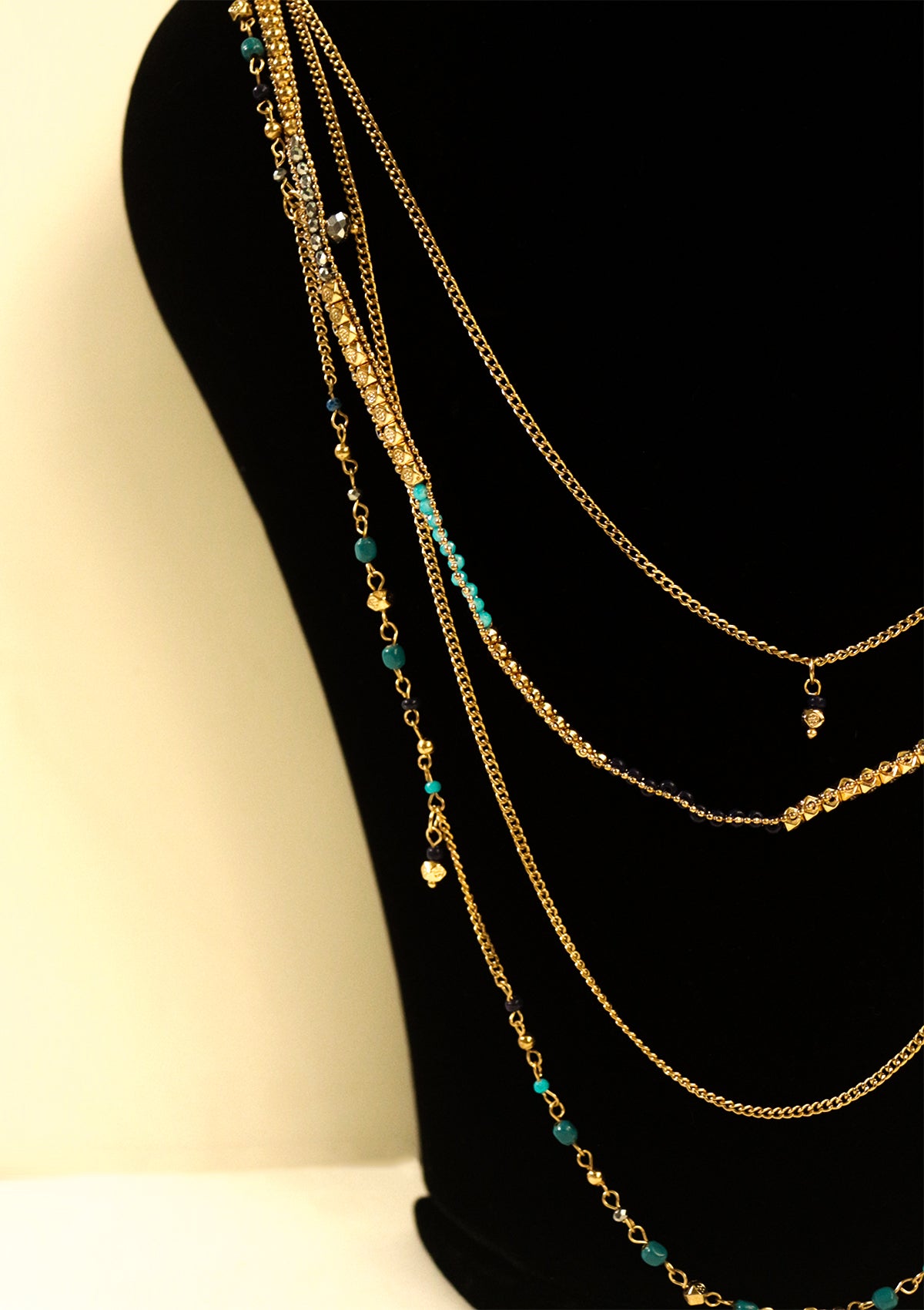 Pearl beaded, fringed multilayer necklace