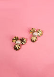 Golden Flower Pearl Earrings