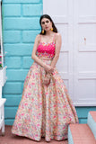 Pink Hand Embroidered Blouse With Floral Lehenga Set