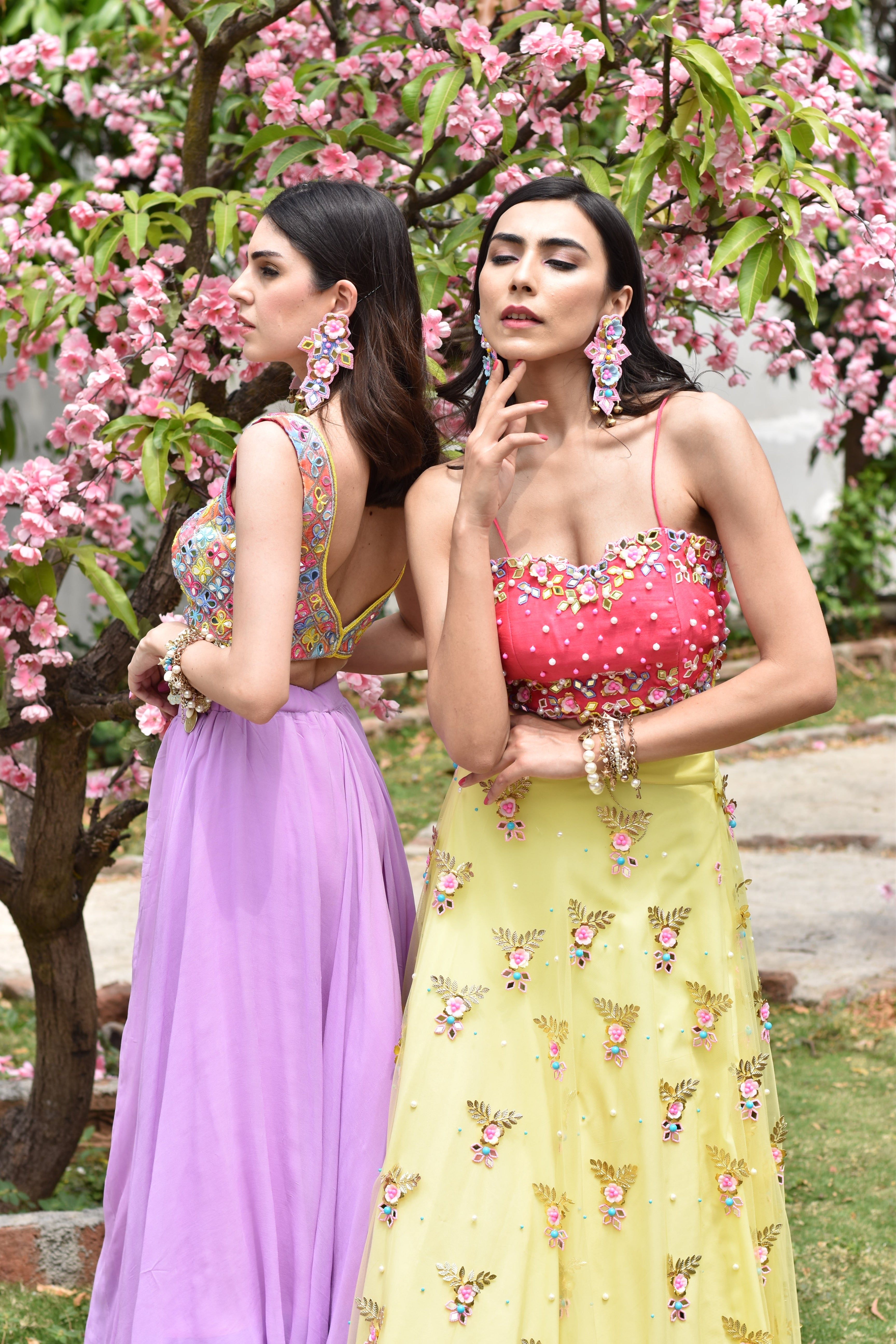 Lilac Lehenga And Mirror Blouse Set