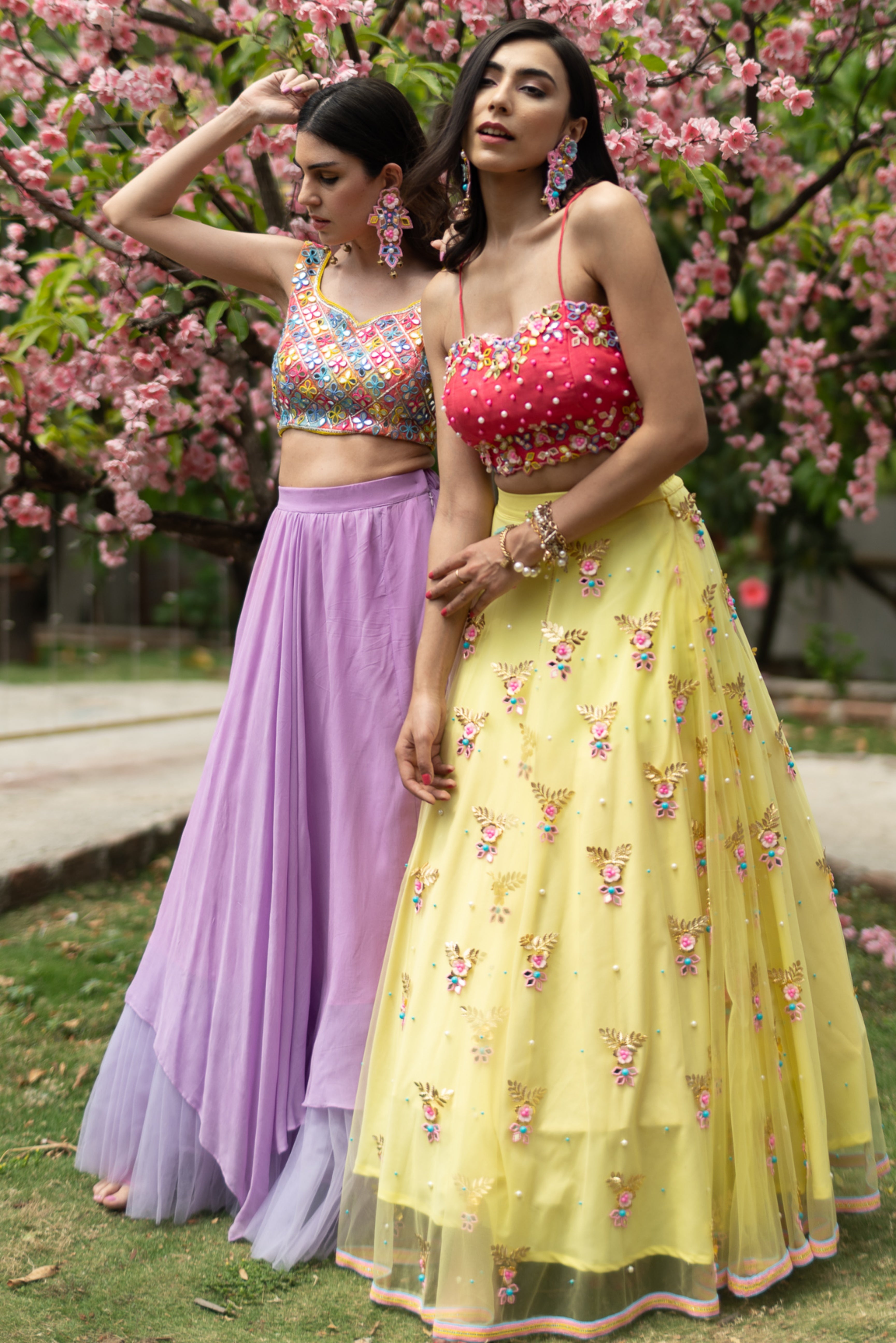 Lemon Yellow Hand Embroidered Lehenga Set