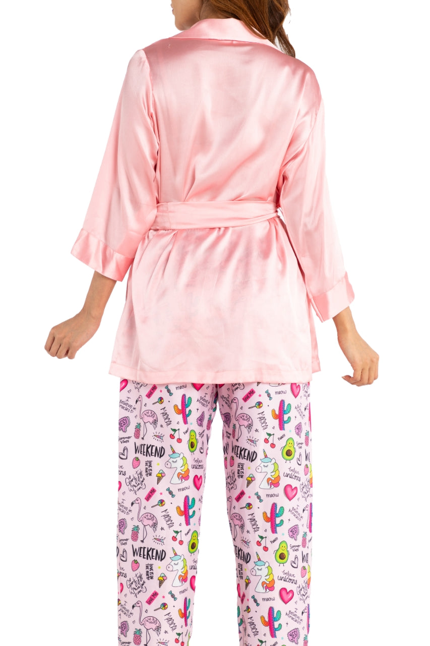 Pink Satin And Printed Nightwear Set