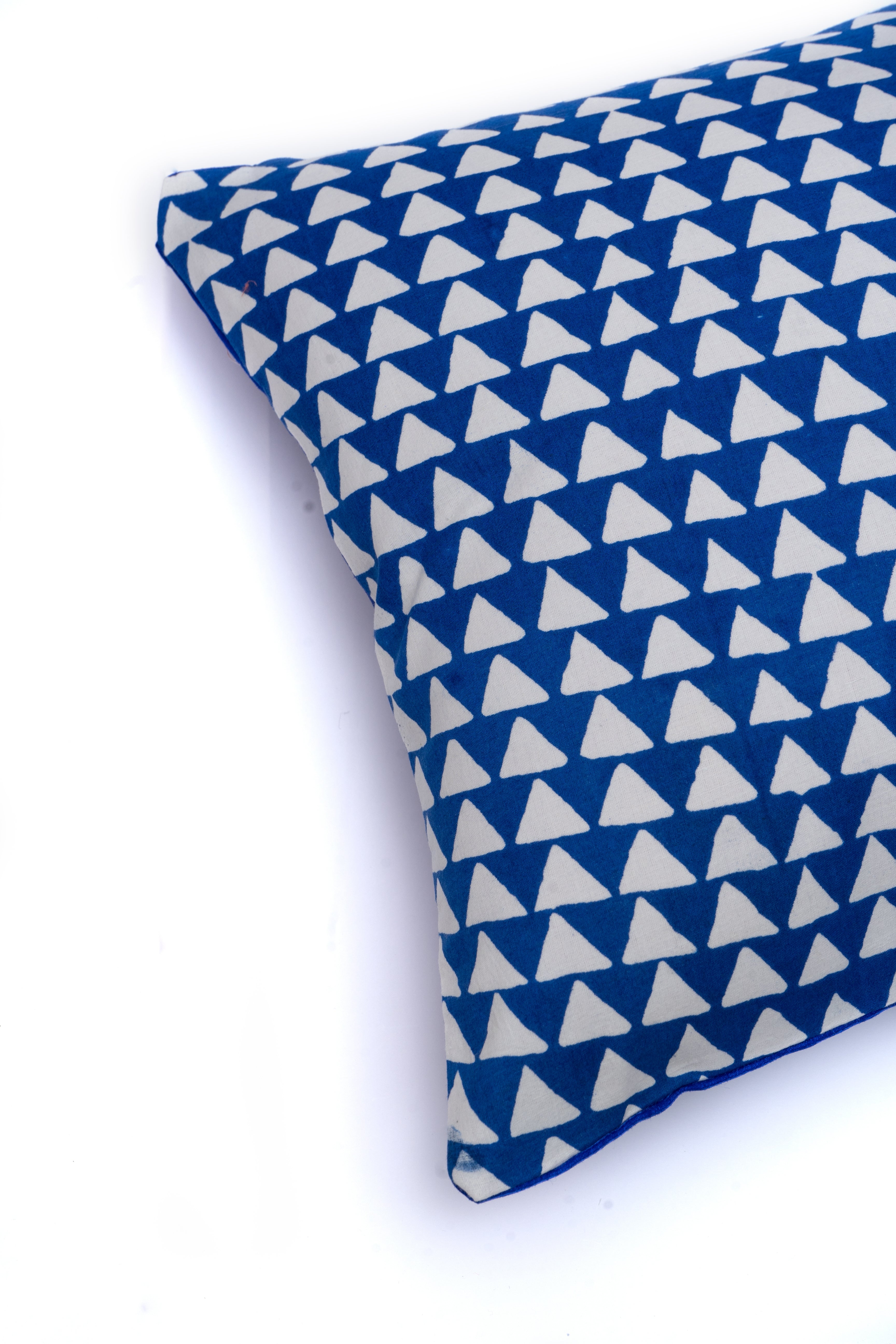 Blue Triangle Print Cushion Cover