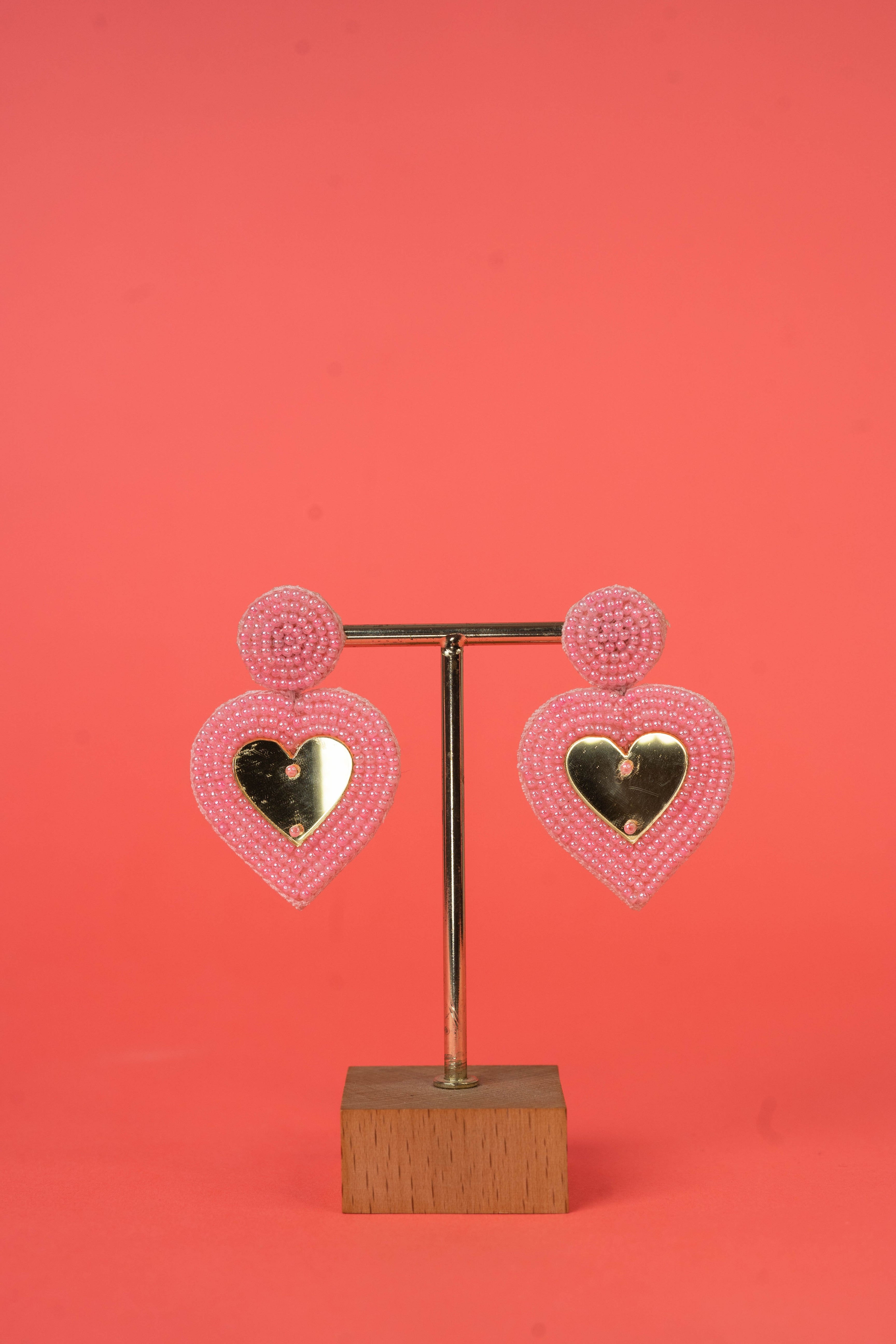Mirror heart beaded earrings