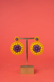 Yellow And Purple Pearl Beaded Handcrafted Earings