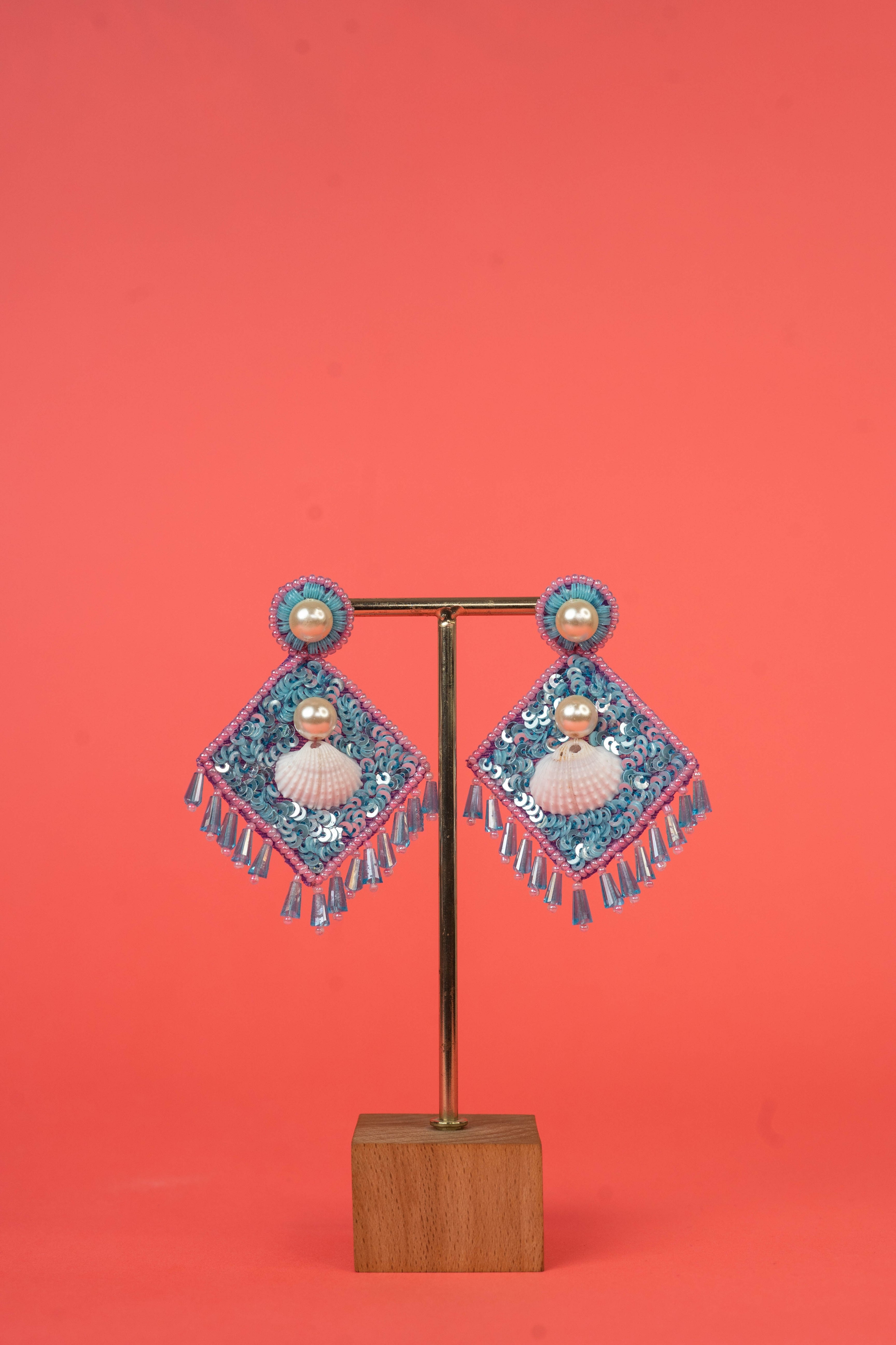 Shell & pearl beaded handcrafted earrings