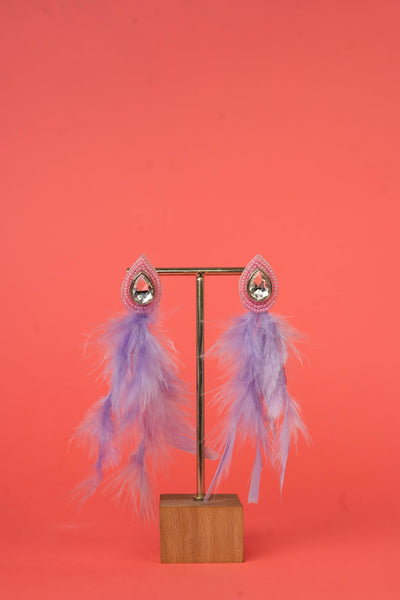 Lilac feather kundan beaded earrings