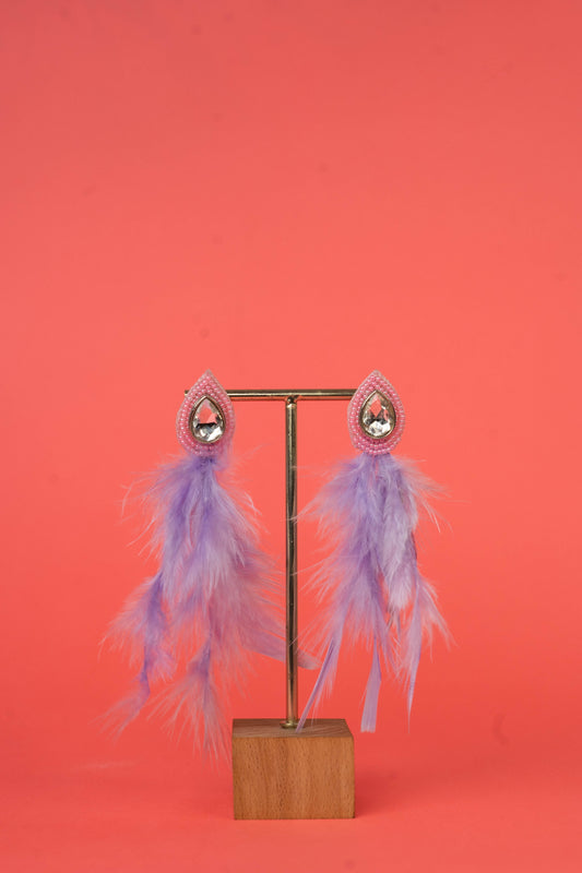 Lilac feather kundan beaded earrings