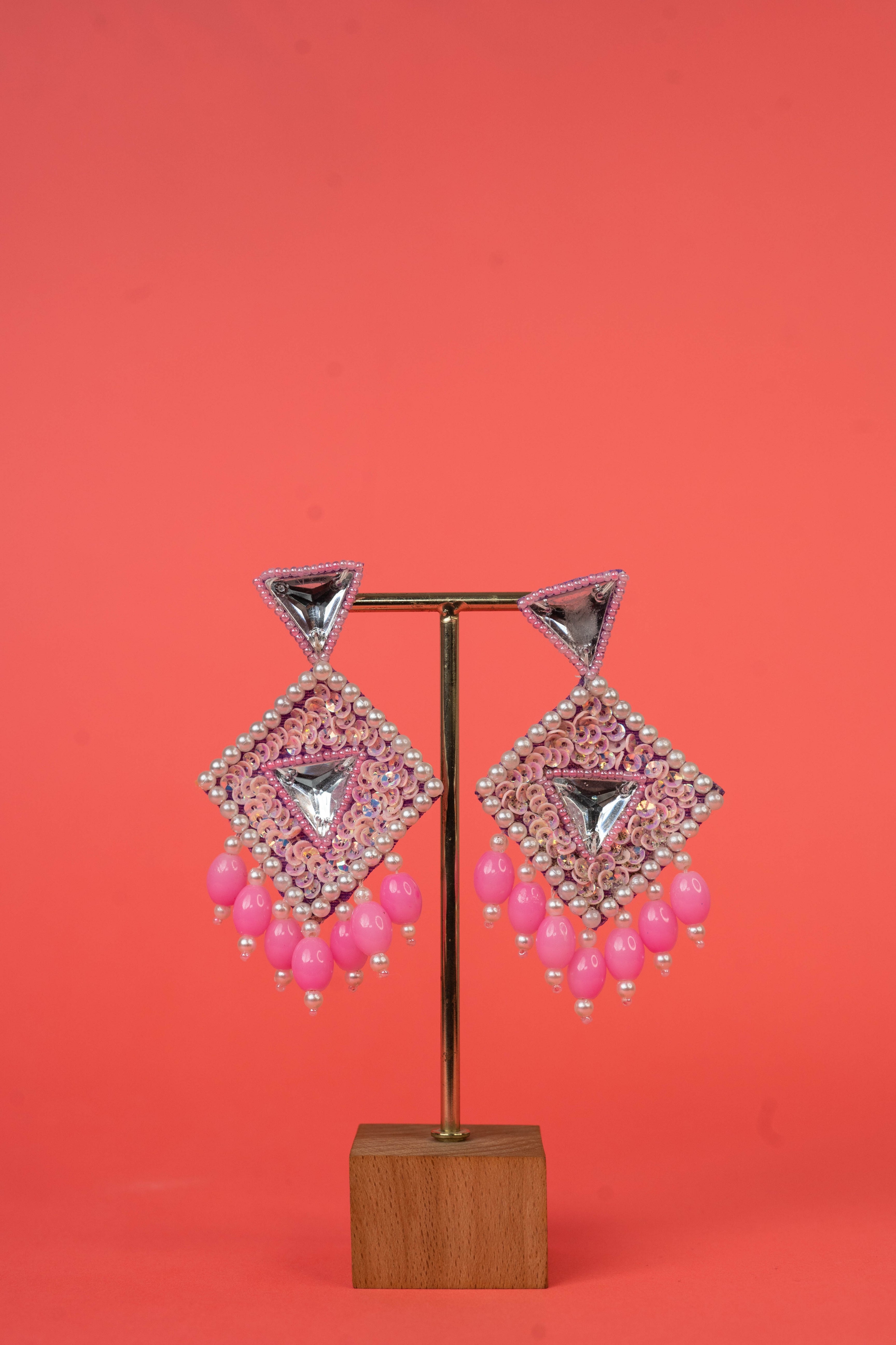 Pink kundan beaded earrings