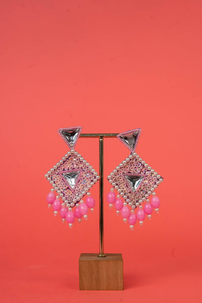 Pink kundan beaded earrings