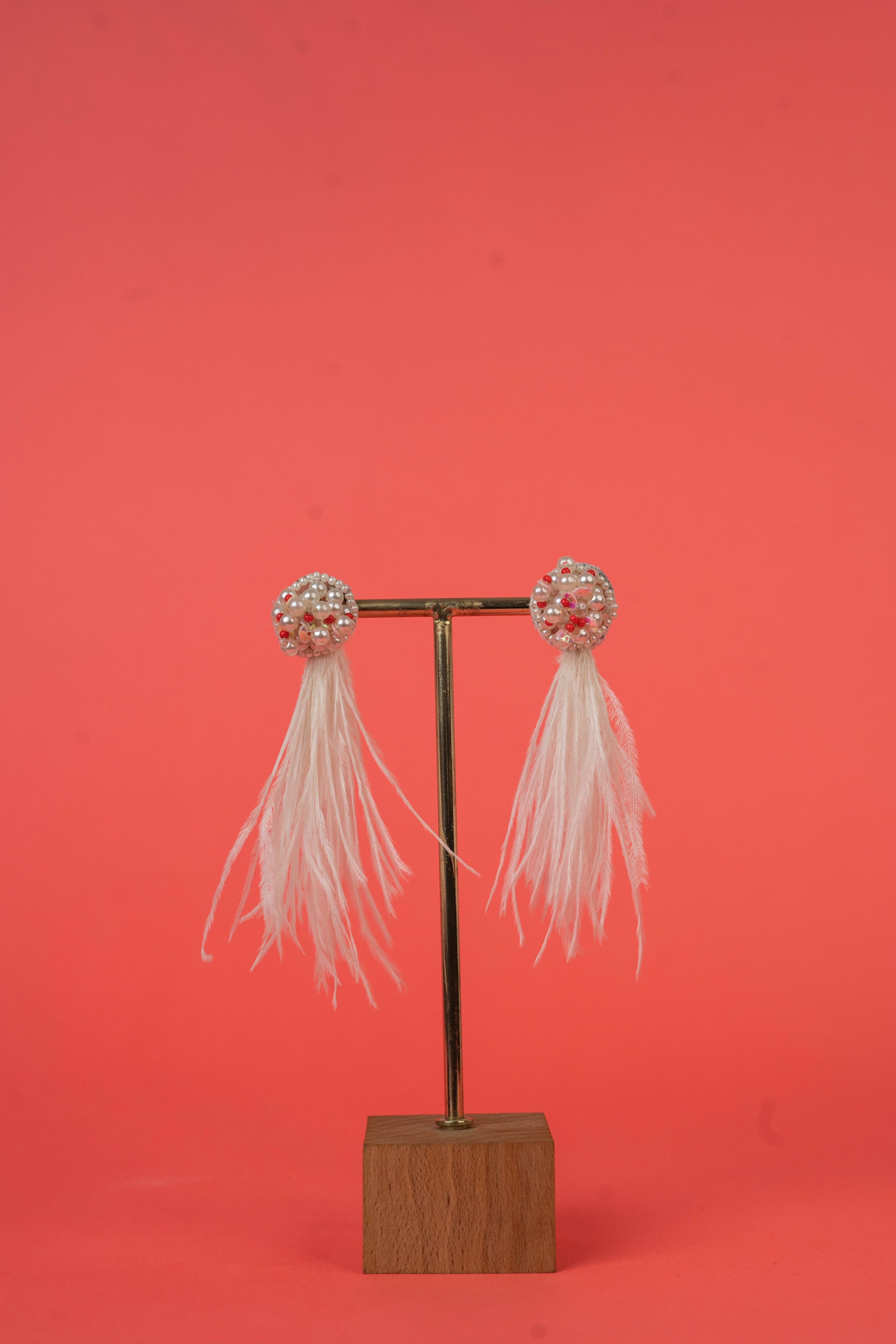 White feather multicolour earrings