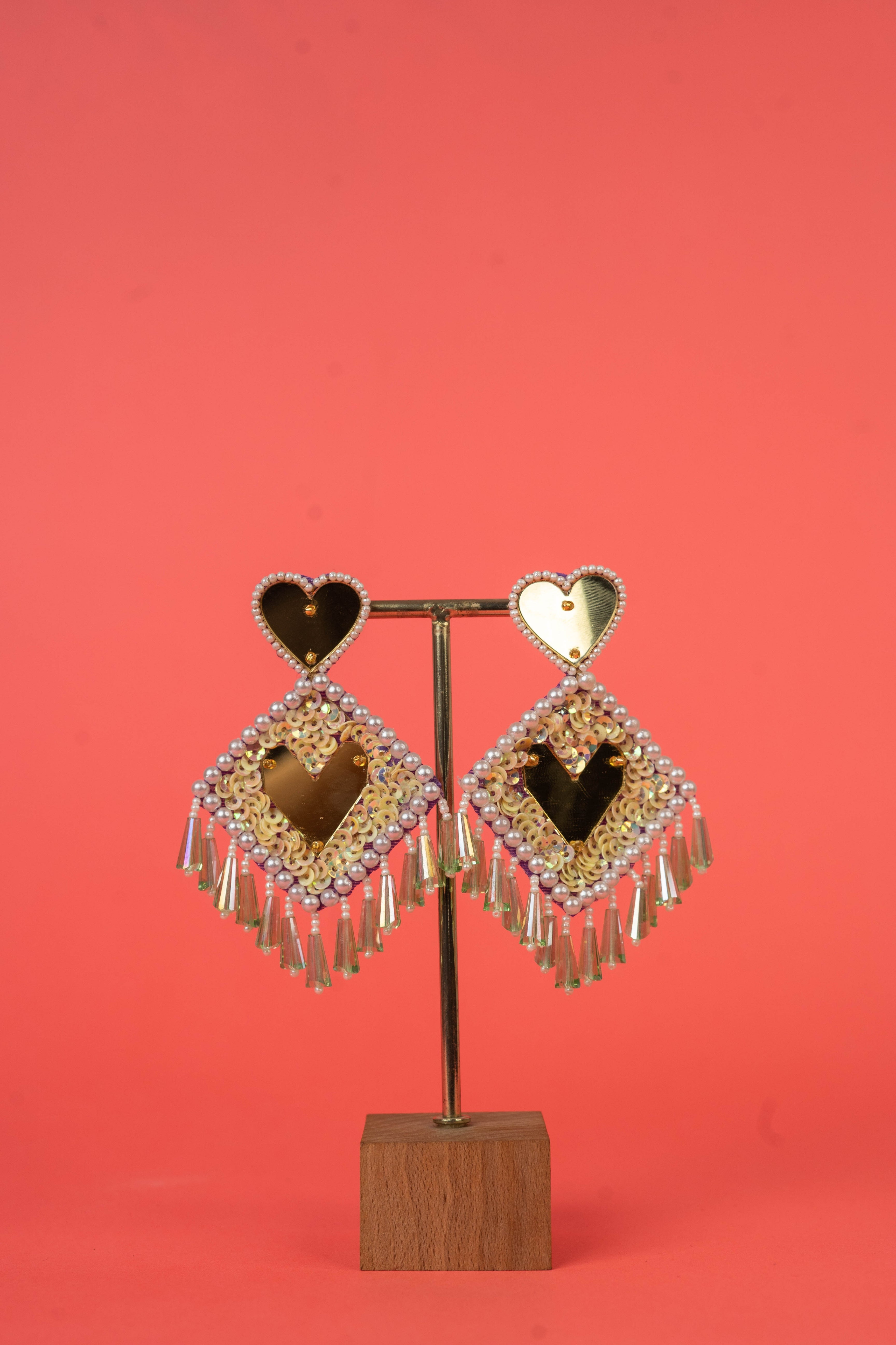 Yellow Mirror Beaded Handcrafted Earrings